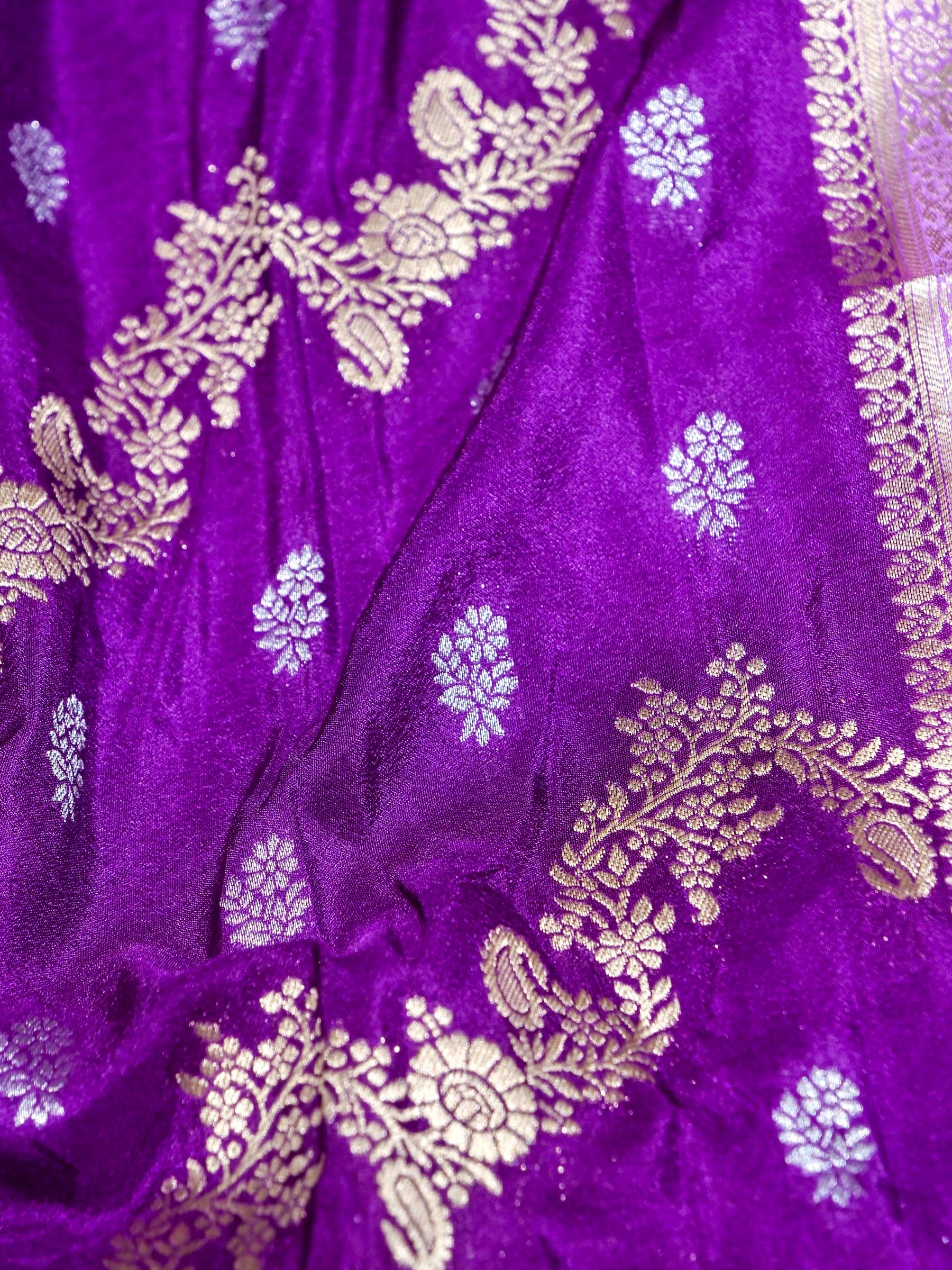 Royal Purple Crepe Georgette Silk Saree with Lilac Border