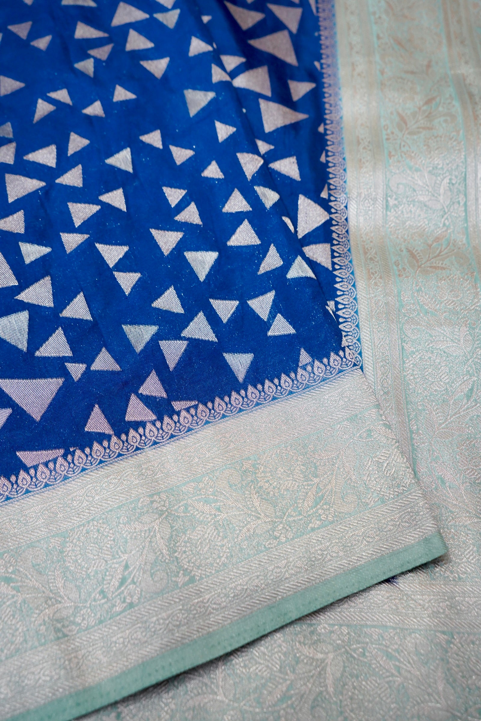 Royal Blue Crepe Georgette Silk Saree with Silver Border