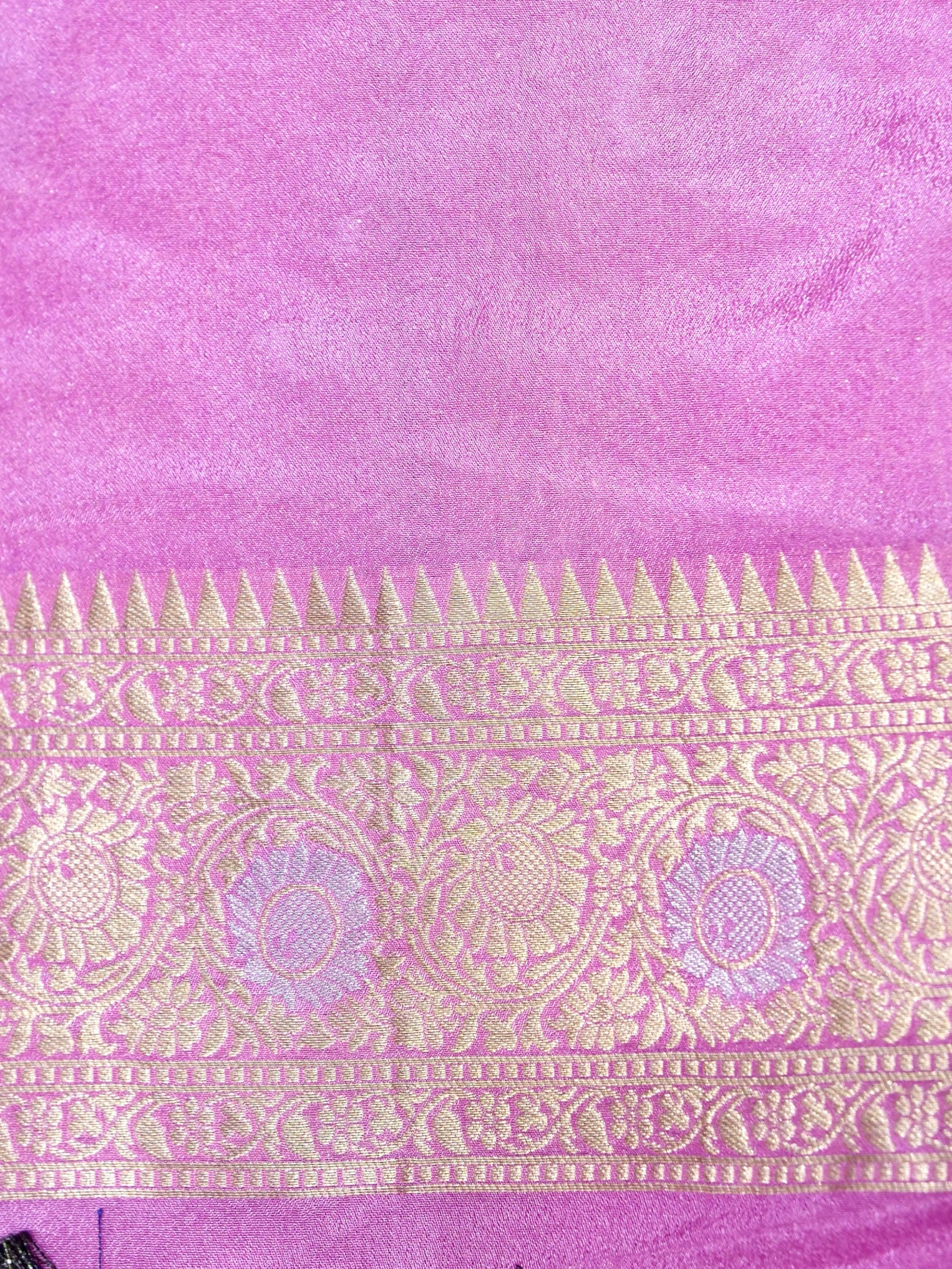 Jet Black Crepe Georgette Silk Saree with Lilac Pink Border