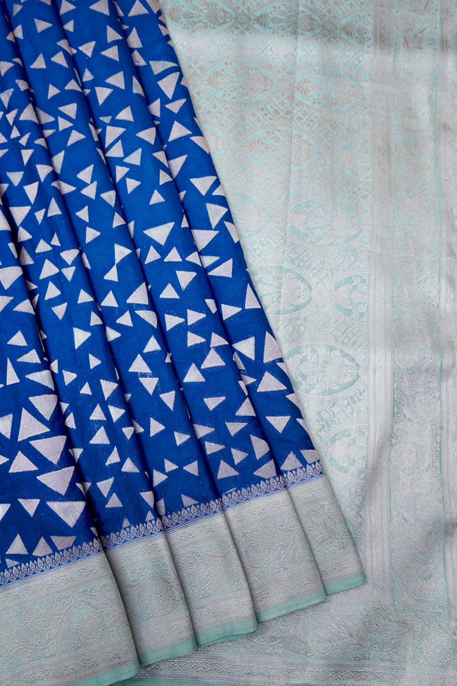 Royal Blue Crepe Georgette Silk Saree with Silver Border