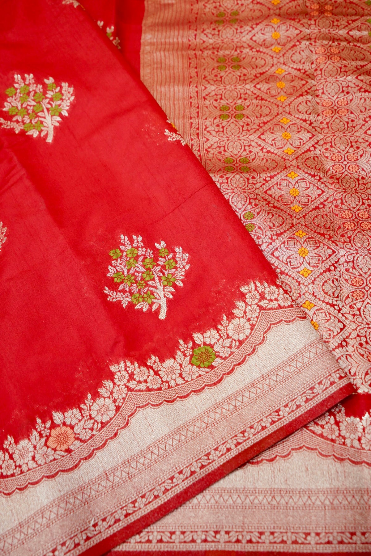Royal Red Crepe Georgette Silk Saree with Gold Floral Border