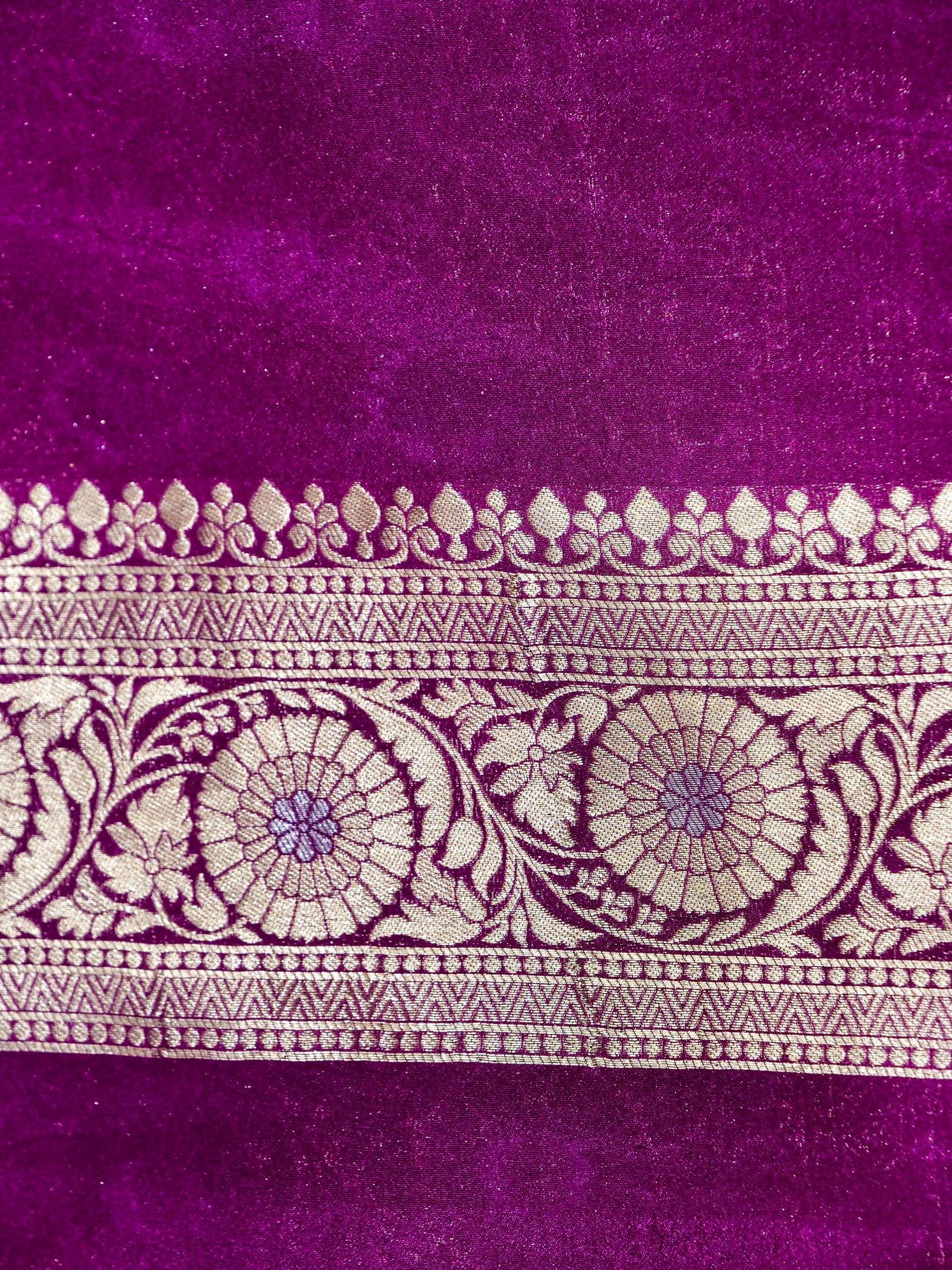 Lavender Pink Crepe Georgette Silk Saree with Purple and Champagne Gold Border