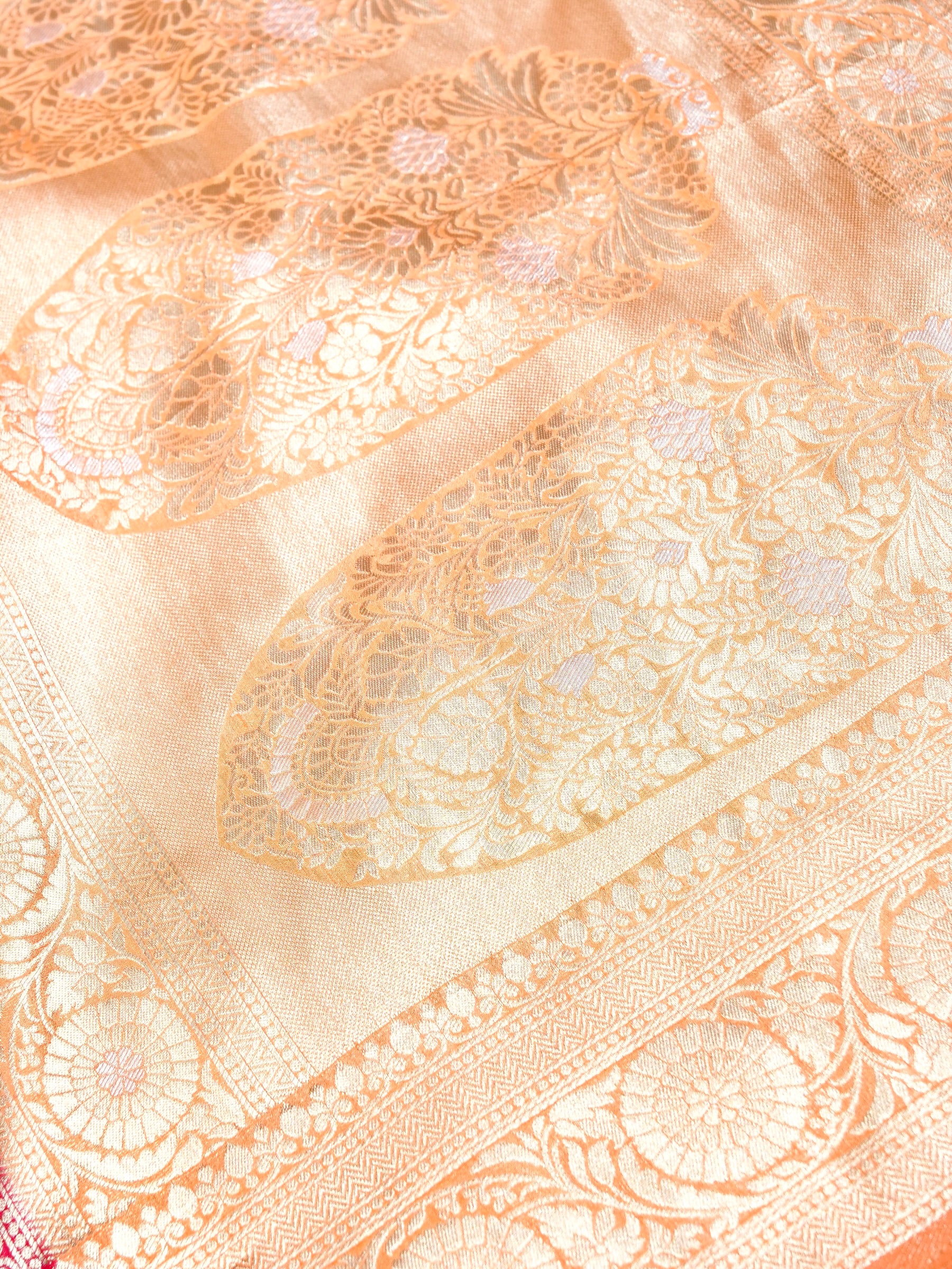 Cerise Pink Crepe Georgette Silk Saree with Peach Gold Border