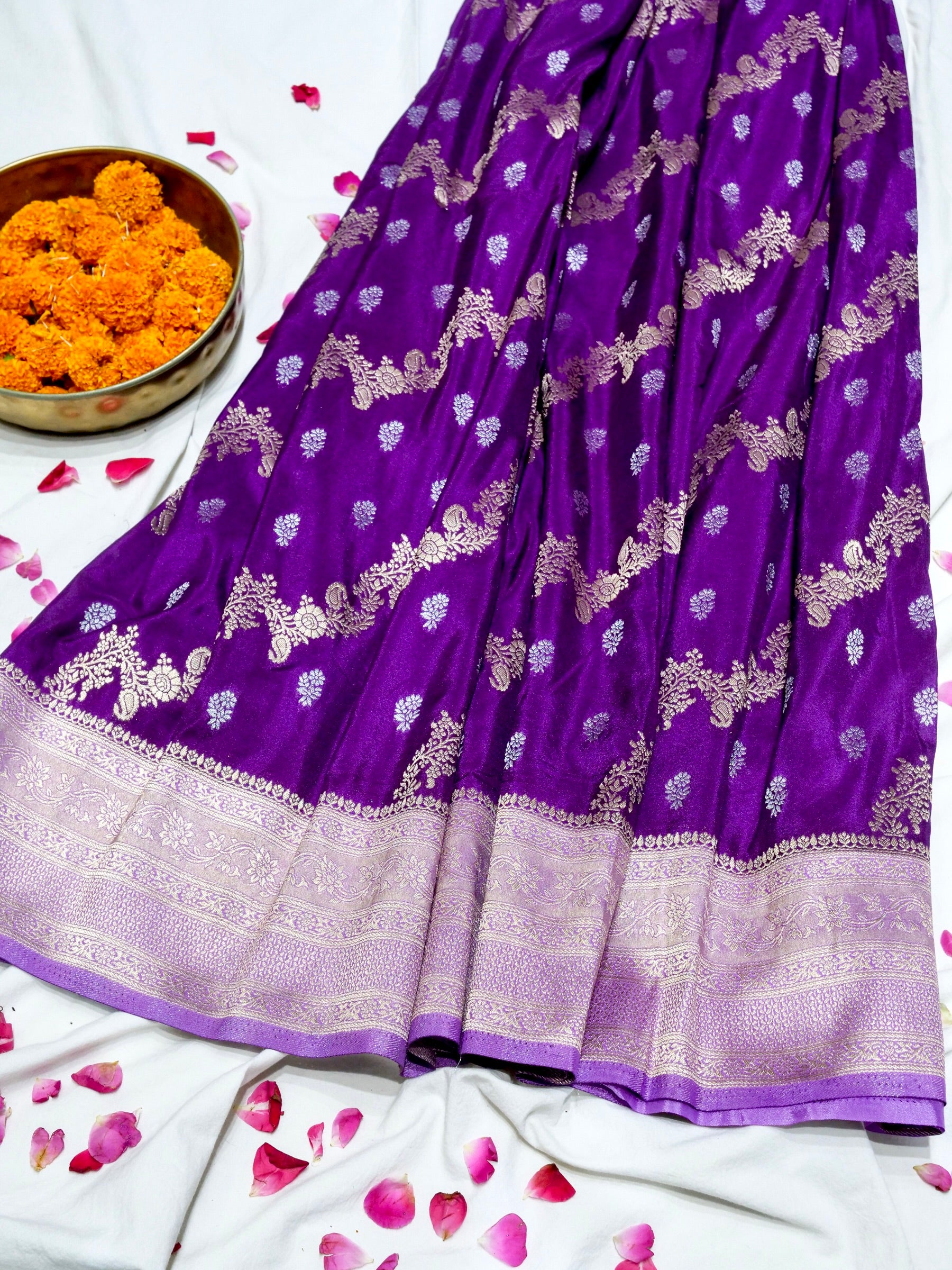 Royal Purple Crepe Georgette Silk Saree with Lilac Border