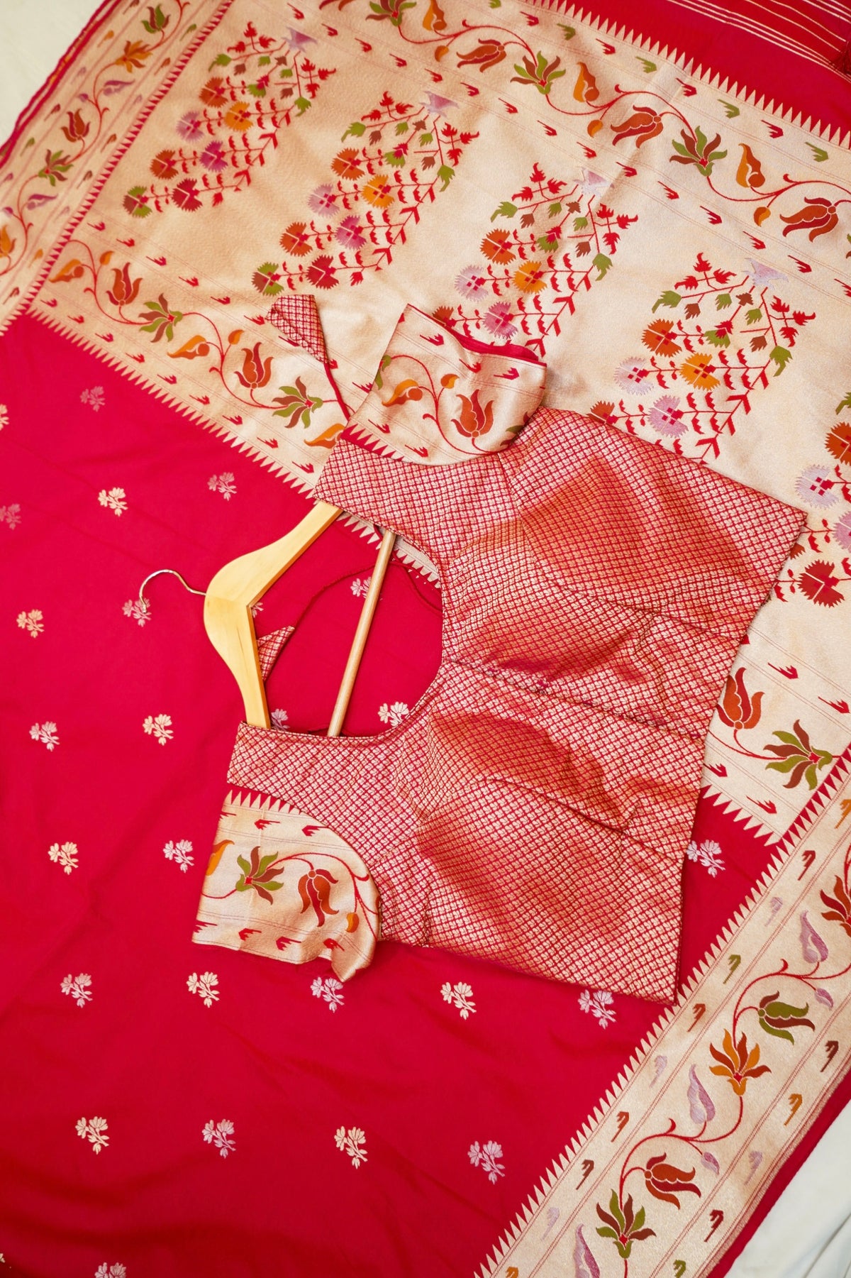 Keshavi - Rani Pink Paithani Silk Saree with Stitched Blouse