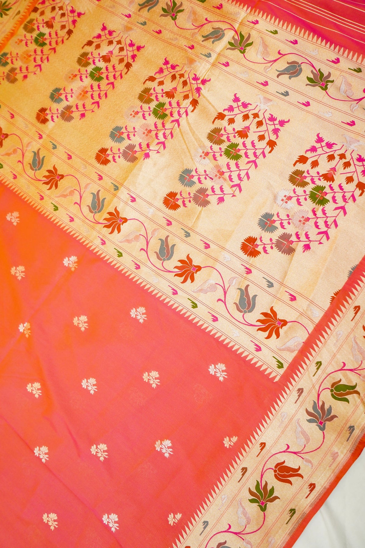 Keshavi - Orange Paithani Silk Saree with Stitched Blouse