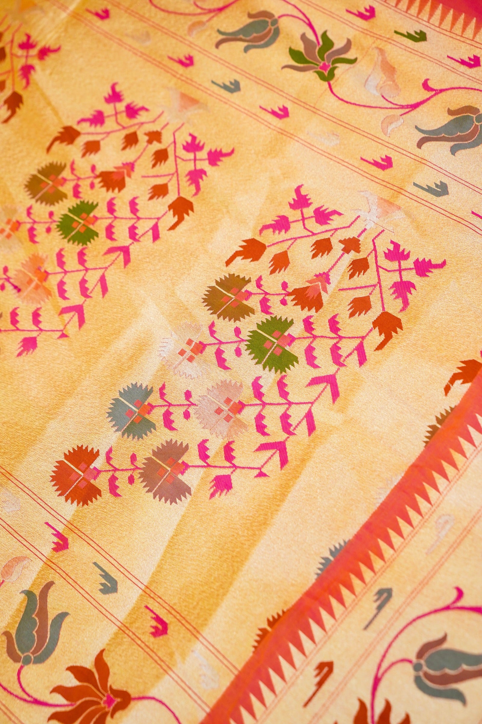 Keshavi - Orange Paithani Silk Saree with Stitched Blouse