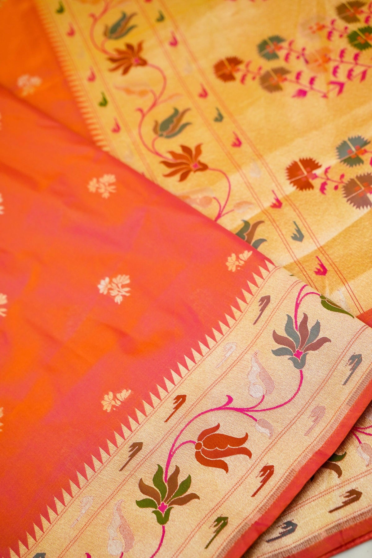 Keshavi - Orange Paithani Silk Saree with Stitched Blouse