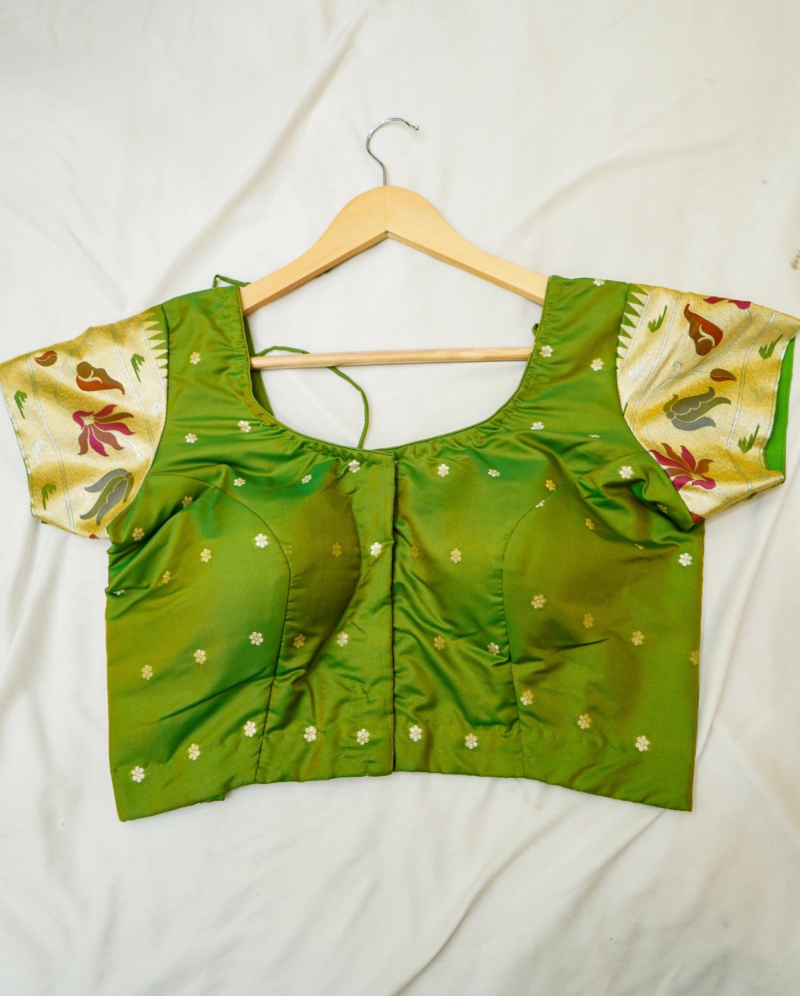 Keshavi - Parrot Green Paithani Silk Saree with Stitched Blouse