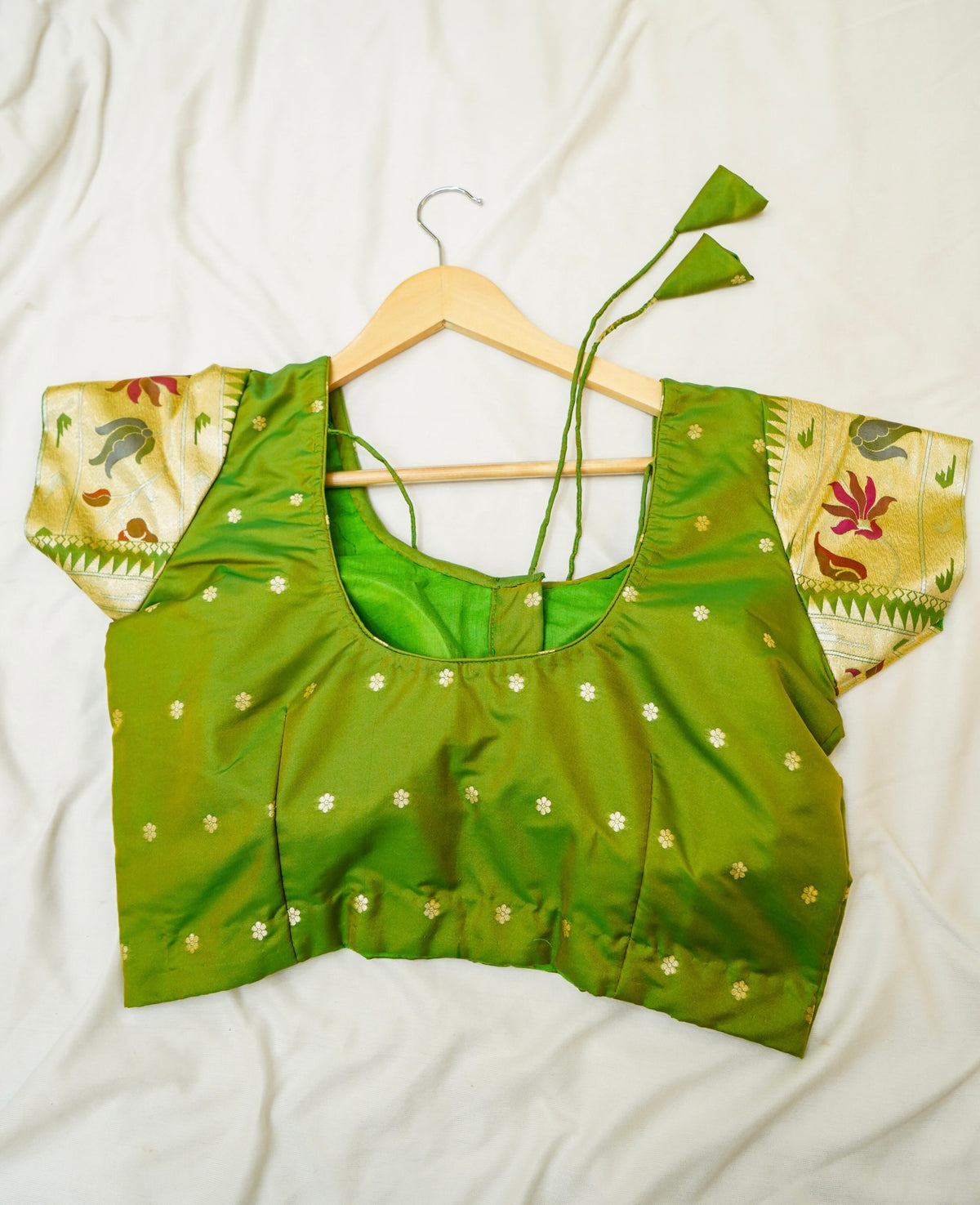 Keshavi - Parrot Green Paithani Silk Saree with Stitched Blouse