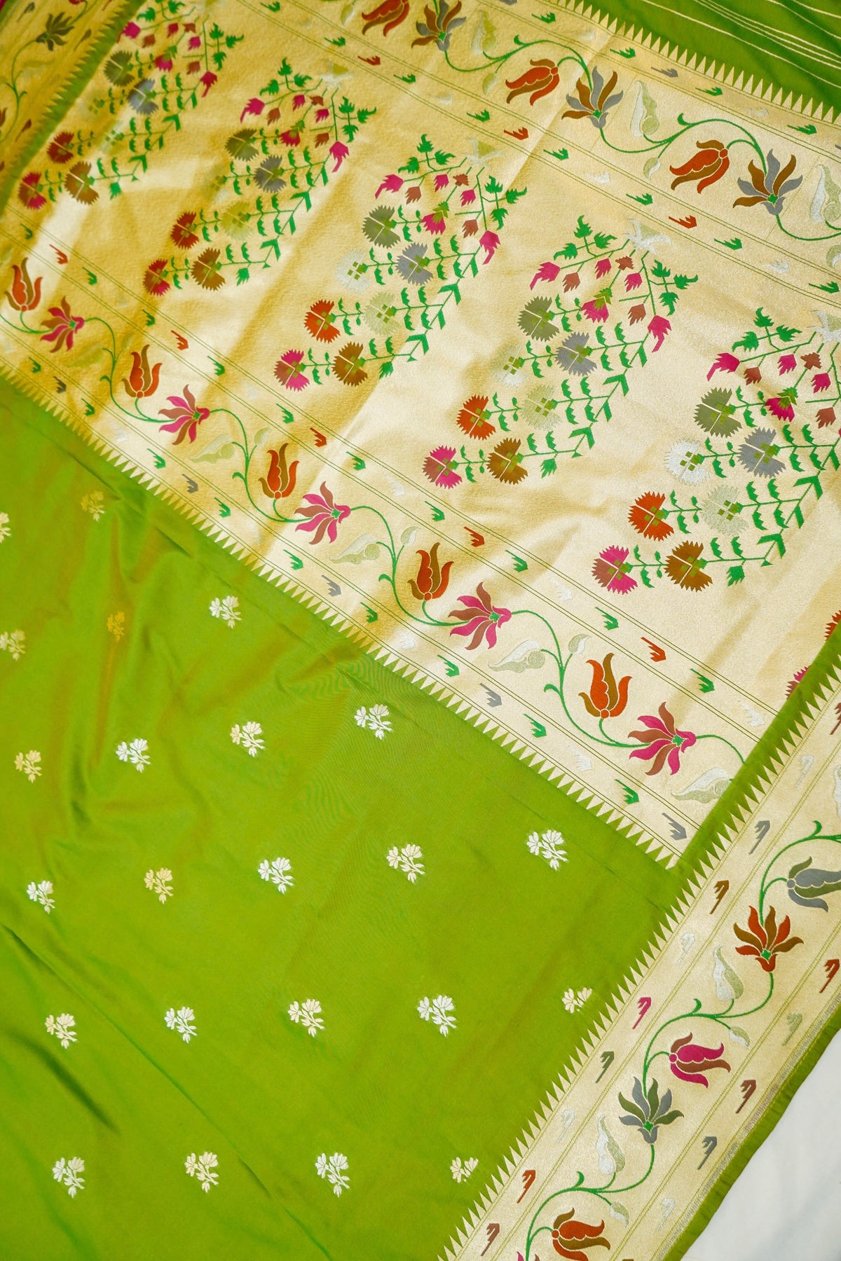 Keshavi - Parrot Green Paithani Silk Saree with Stitched Blouse
