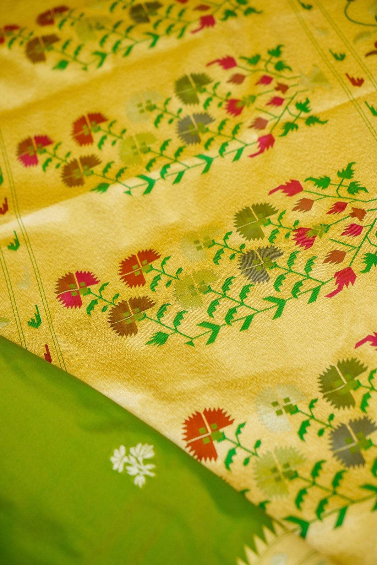 Keshavi - Parrot Green Paithani Silk Saree with Stitched Blouse