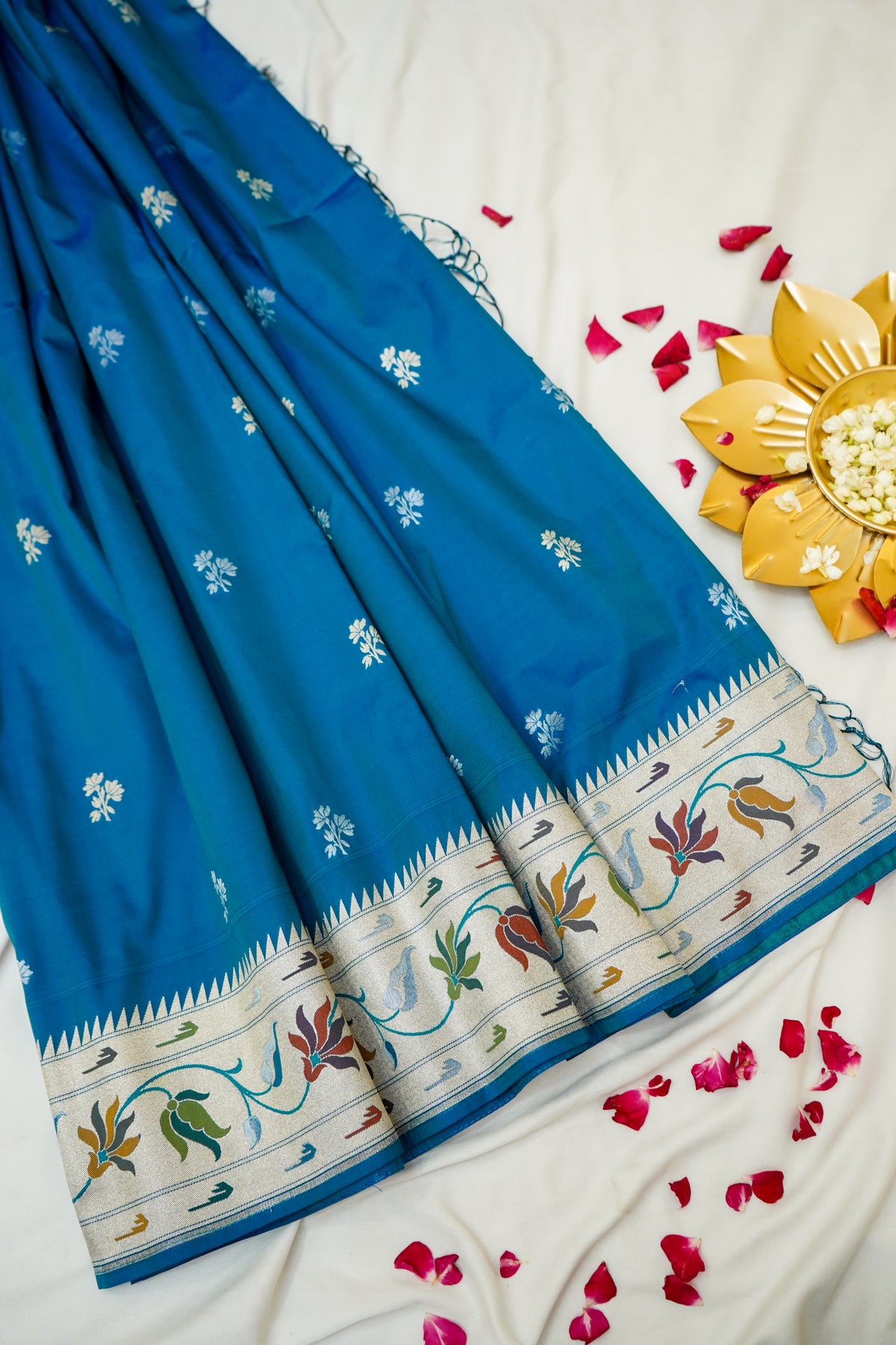 Keshavi - Bright Blue Paithani Silk Saree with Stitched Blouse