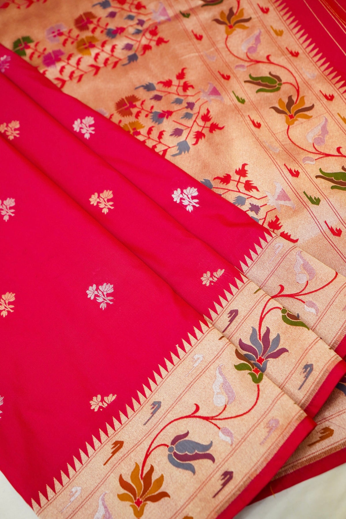Keshavi - Hot Pink Paithani Silk Saree with Stitched Blouse