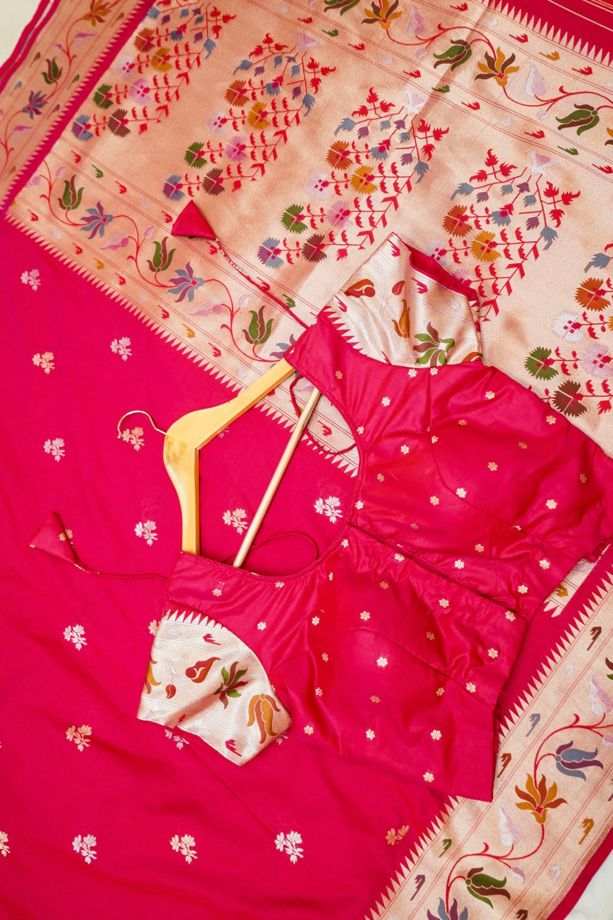 Keshavi - Hot Pink Paithani Silk Saree with Stitched Blouse