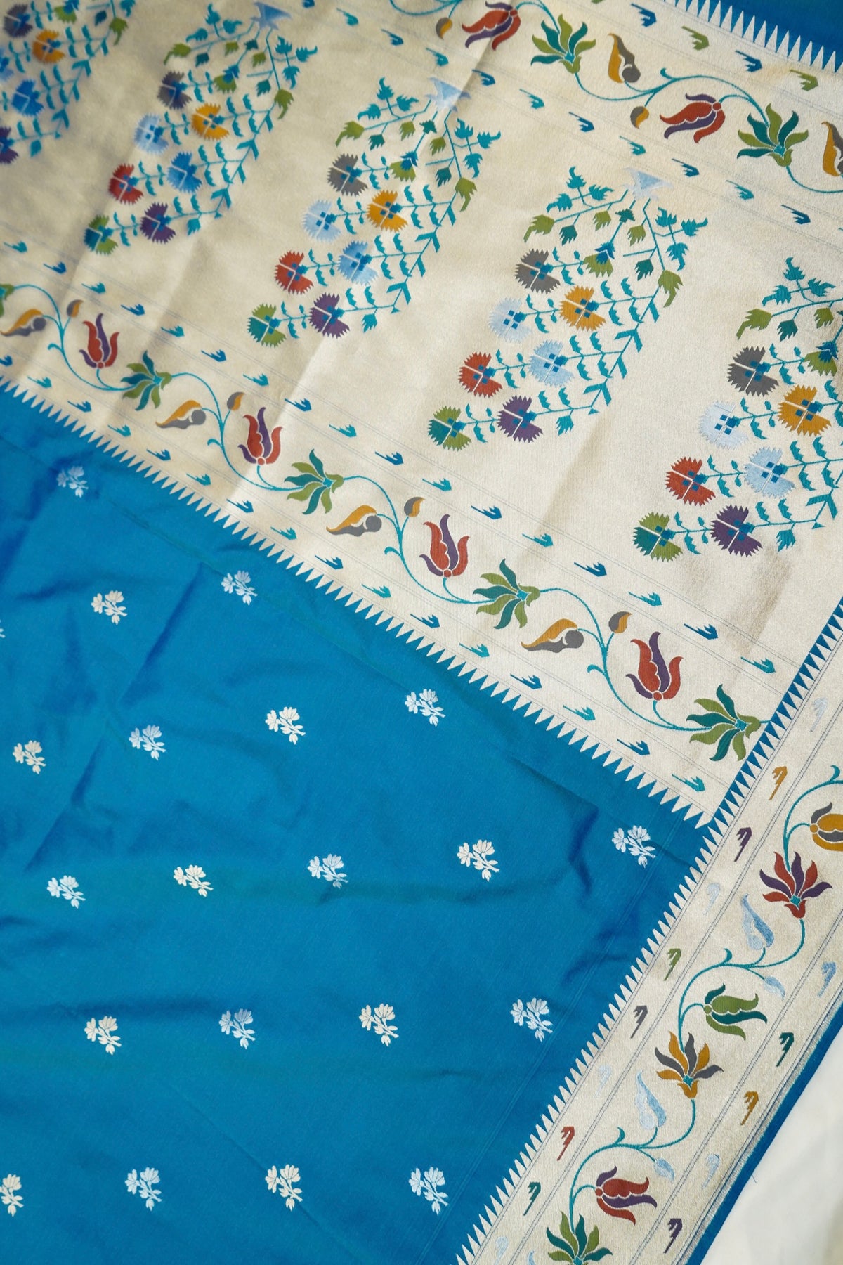 Keshavi - Bright Blue Paithani Silk Saree with Stitched Blouse