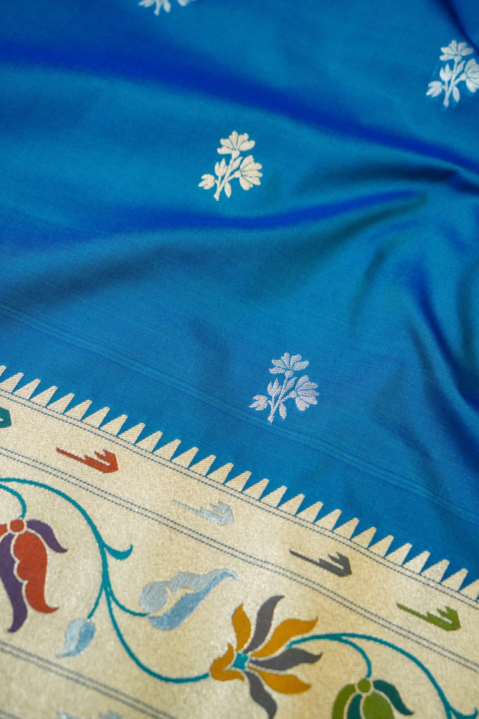 Keshavi - Bright Blue Paithani Silk Saree with Stitched Blouse