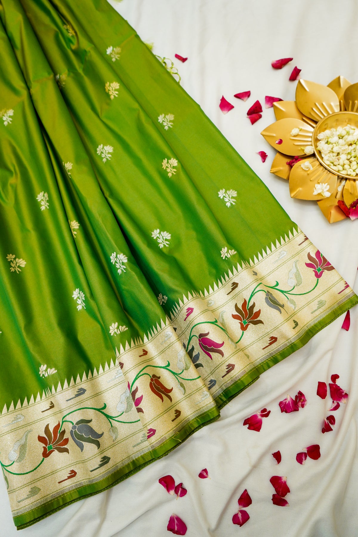 Keshavi - Parrot Green Paithani Silk Saree with Stitched Blouse