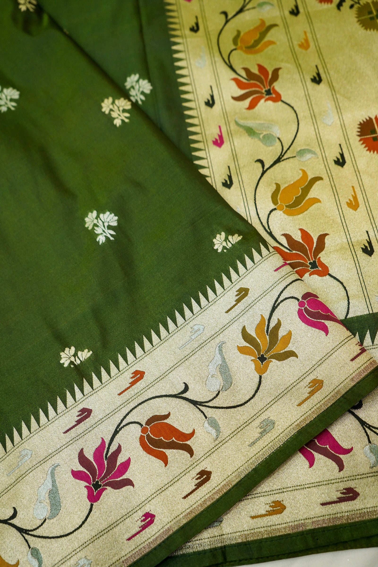 Keshavi - Bottle Green Paithani Silk Saree with Stitched Blouse