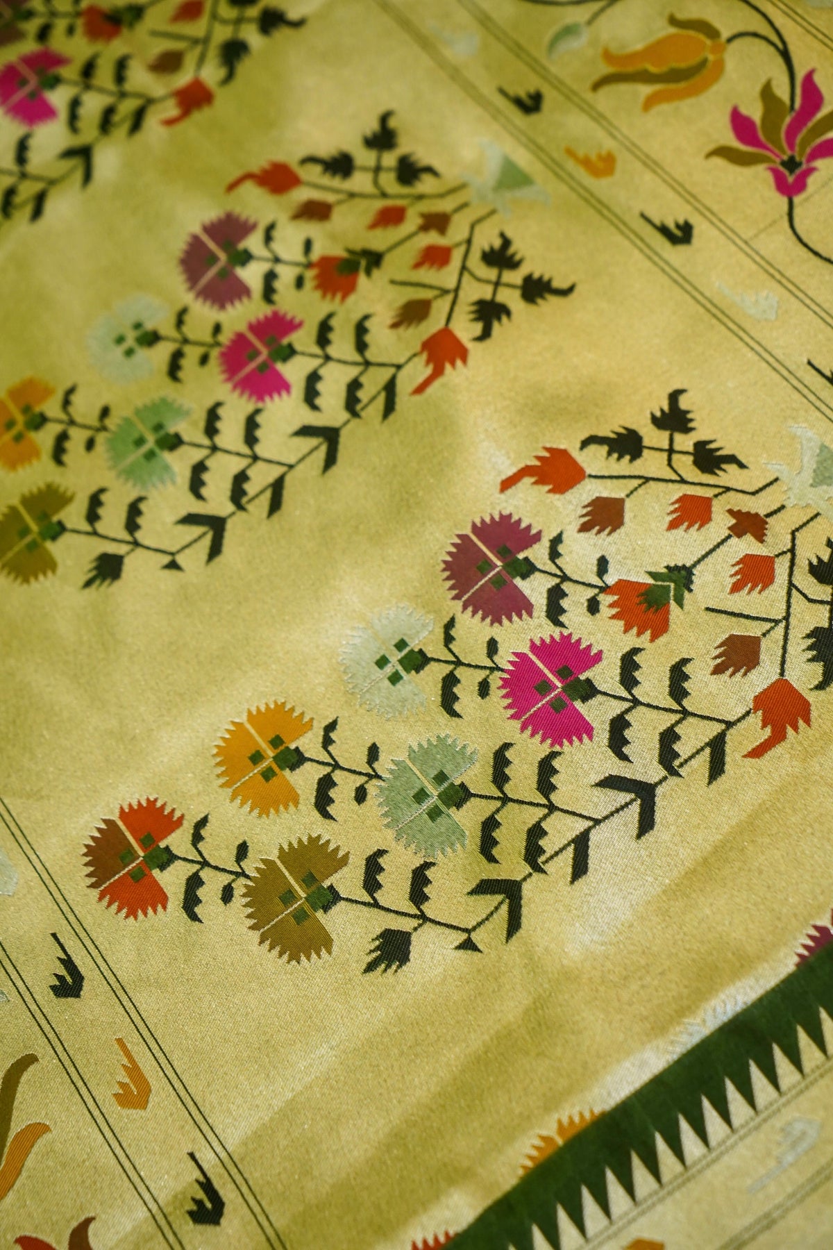 Keshavi - Bottle Green Paithani Silk Saree with Stitched Blouse