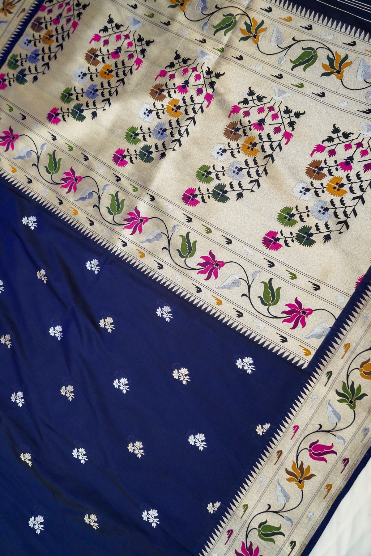Keshavi - Midnight Blue Paithani Silk Saree with Stitched Blouse