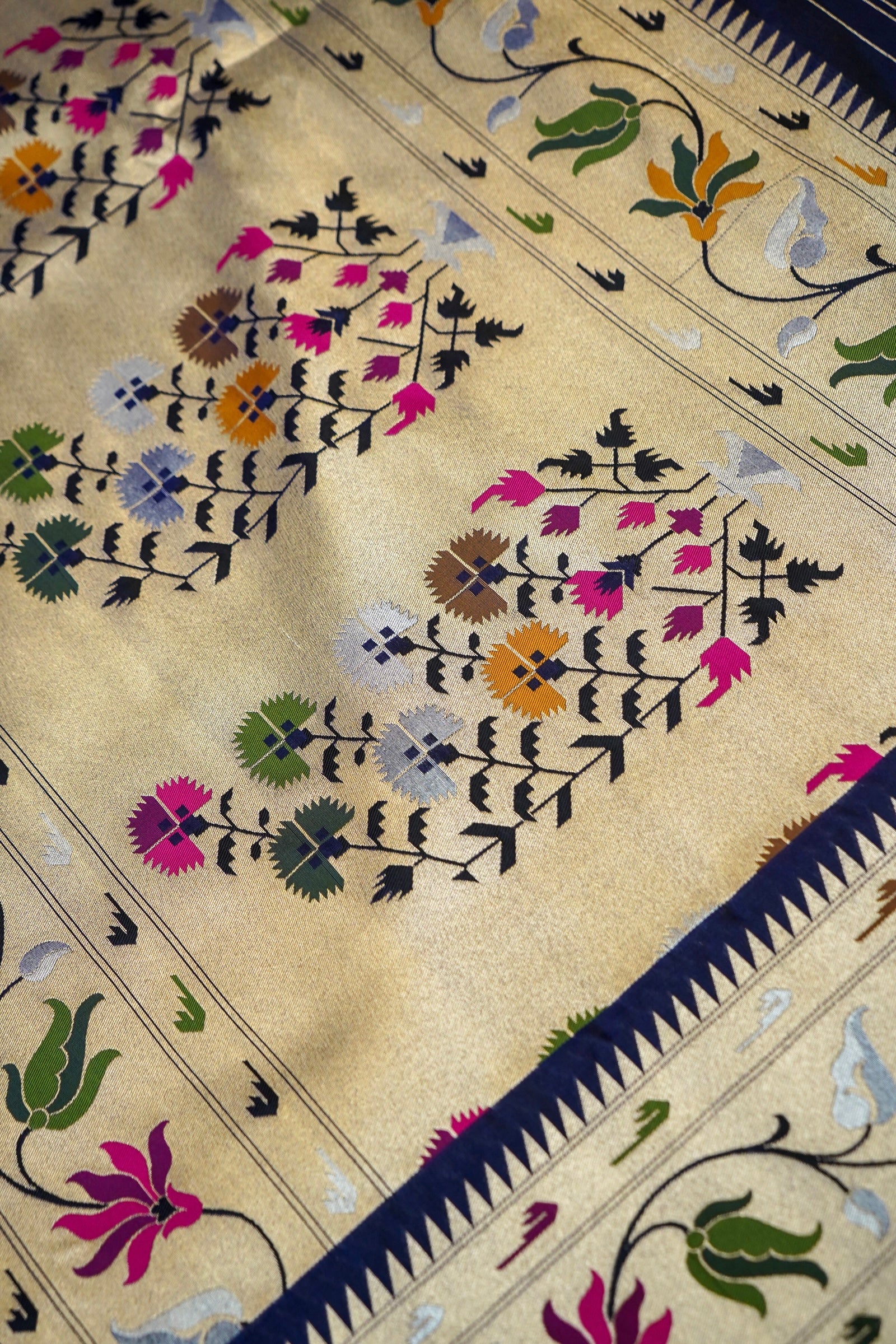Keshavi - Midnight Blue Paithani Silk Saree with Stitched Blouse