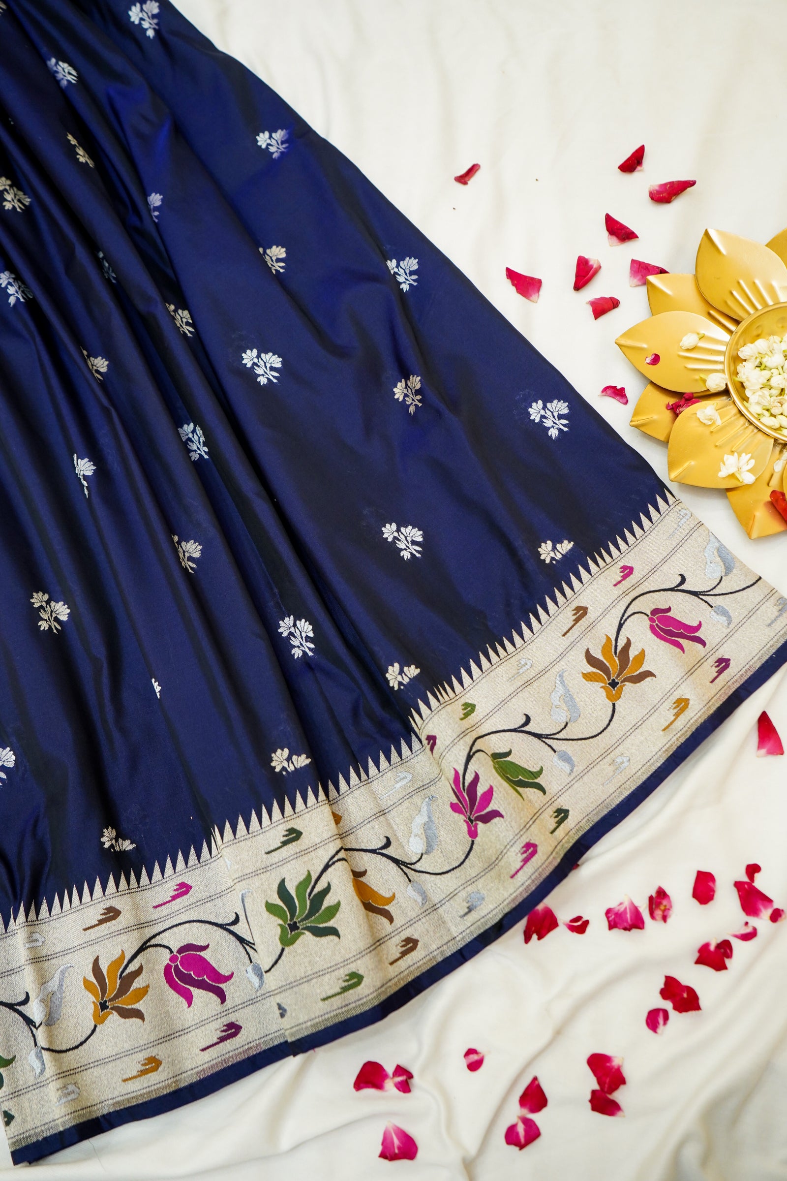 Keshavi - Midnight Blue Paithani Silk Saree with Stitched Blouse