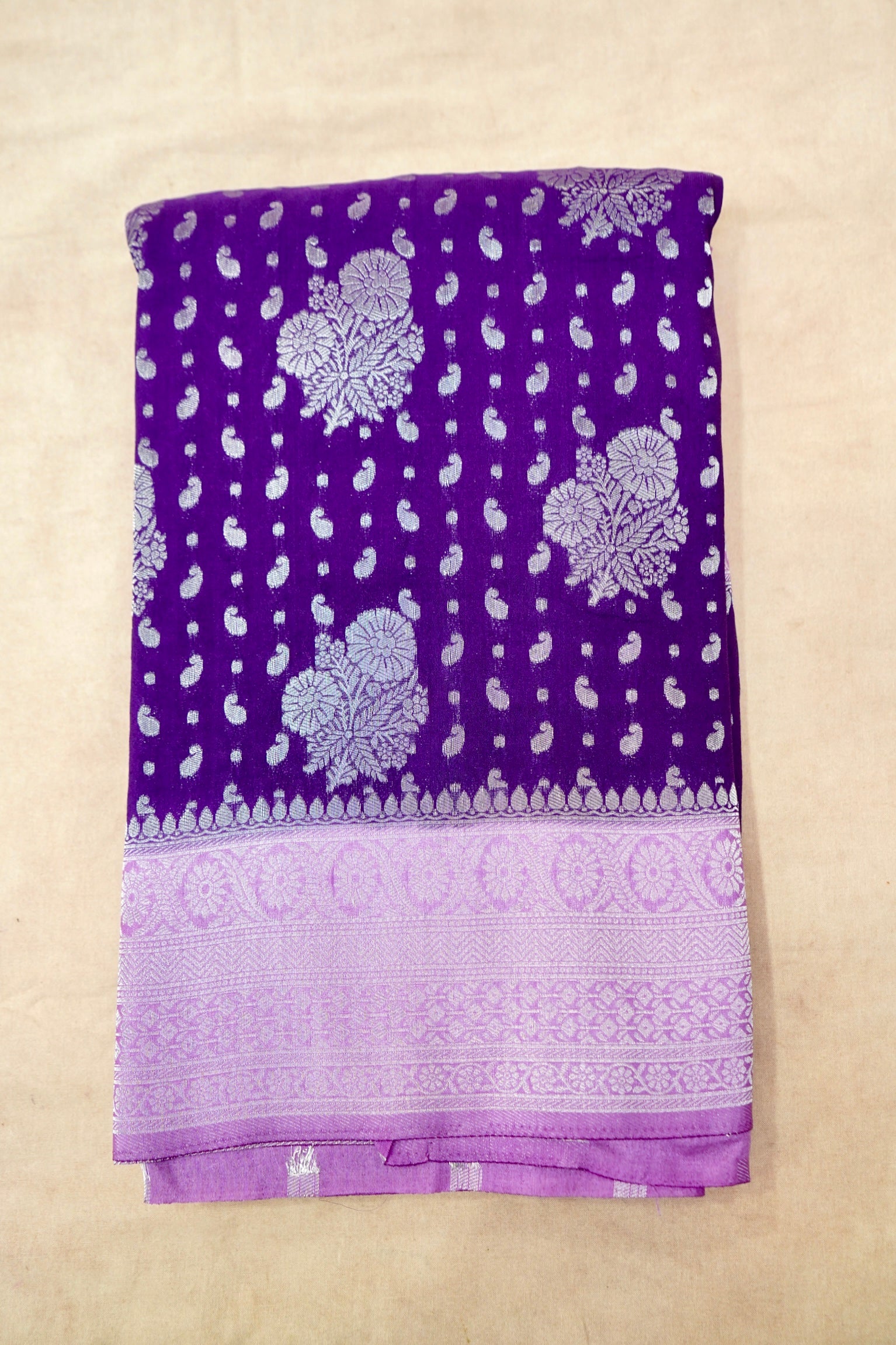 Lavender Purple Semi Georgette Silk Saree with Lilac Zari Border