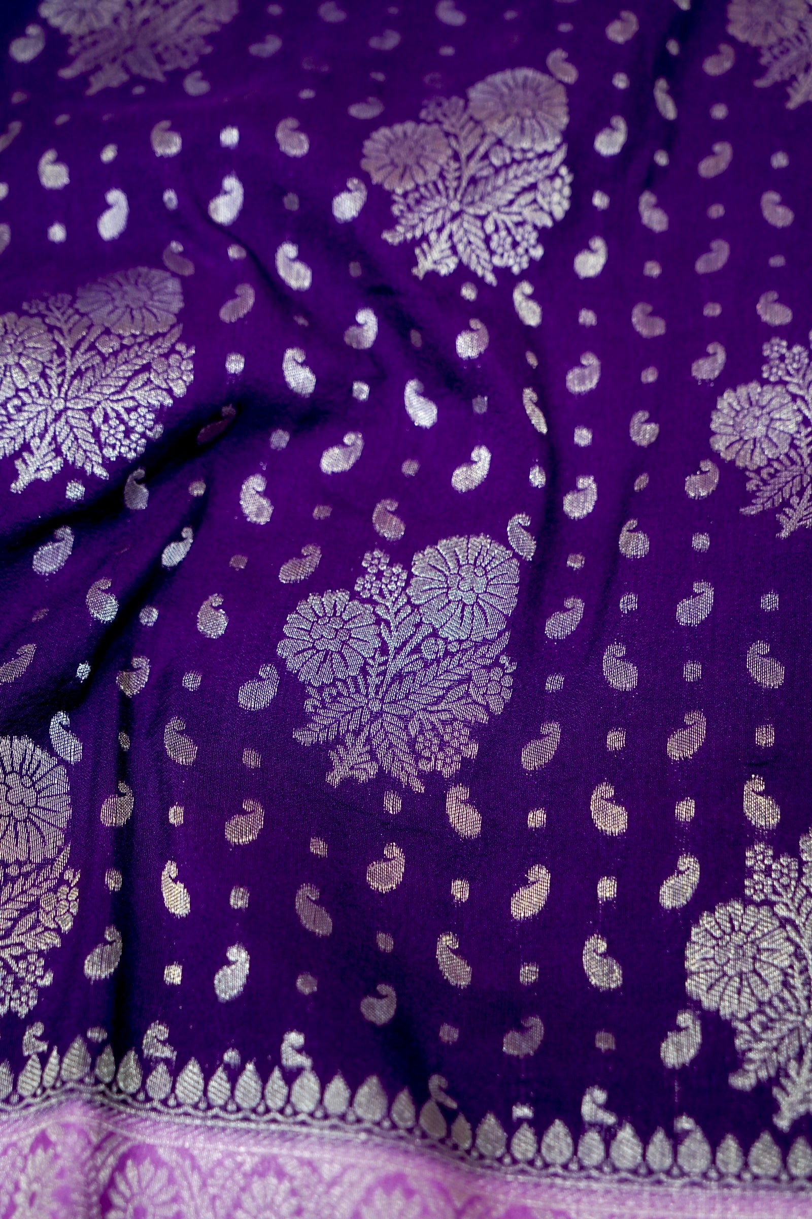 Lavender Purple Semi Georgette Silk Saree with Lilac Zari Border