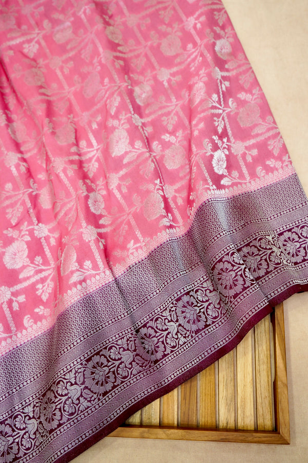 Baby Pink Semi Georgette Silk Saree with Burgundy Border