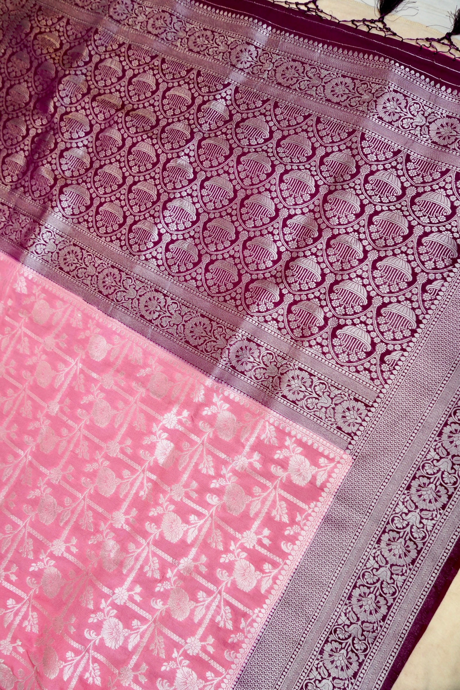 Baby Pink Semi Georgette Silk Saree with Burgundy Border
