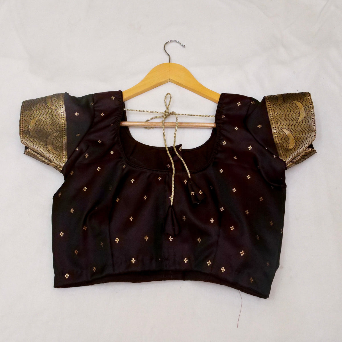 Nihar - Deep Burgundy Ghat Border Banarasi Silk Saree with Stitched Blouse