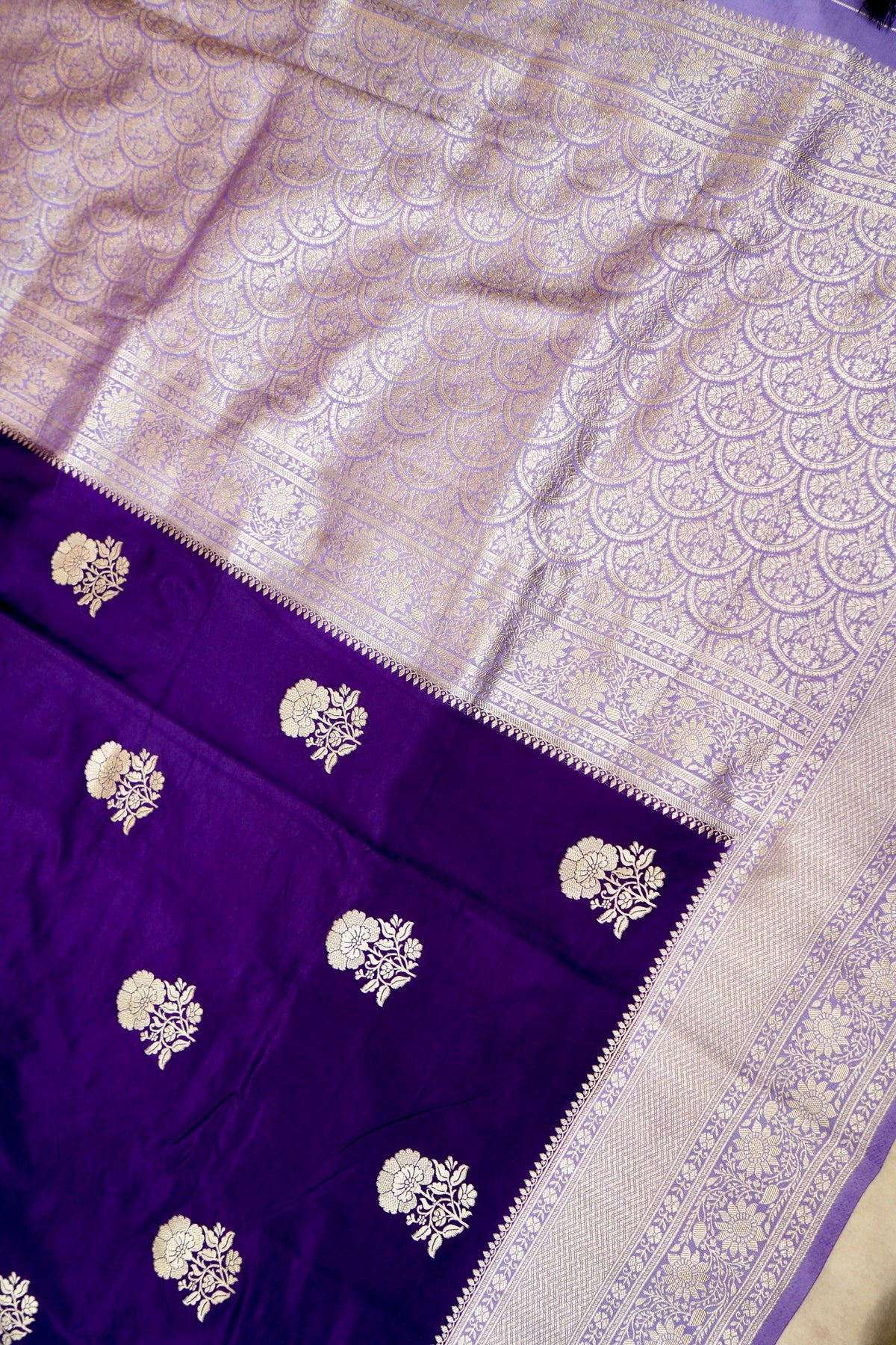 Royal Purple Semi Georgette Silk Saree with Silver Zari Border