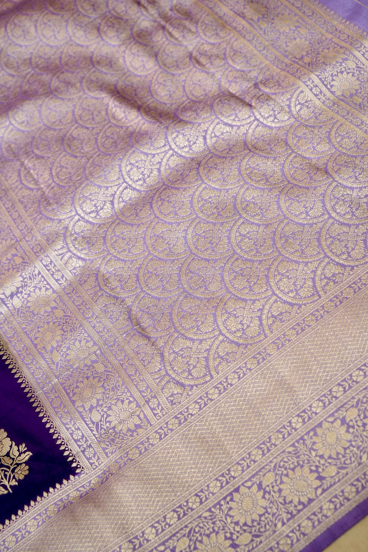 Royal Purple Semi Georgette Silk Saree with Silver Zari Border