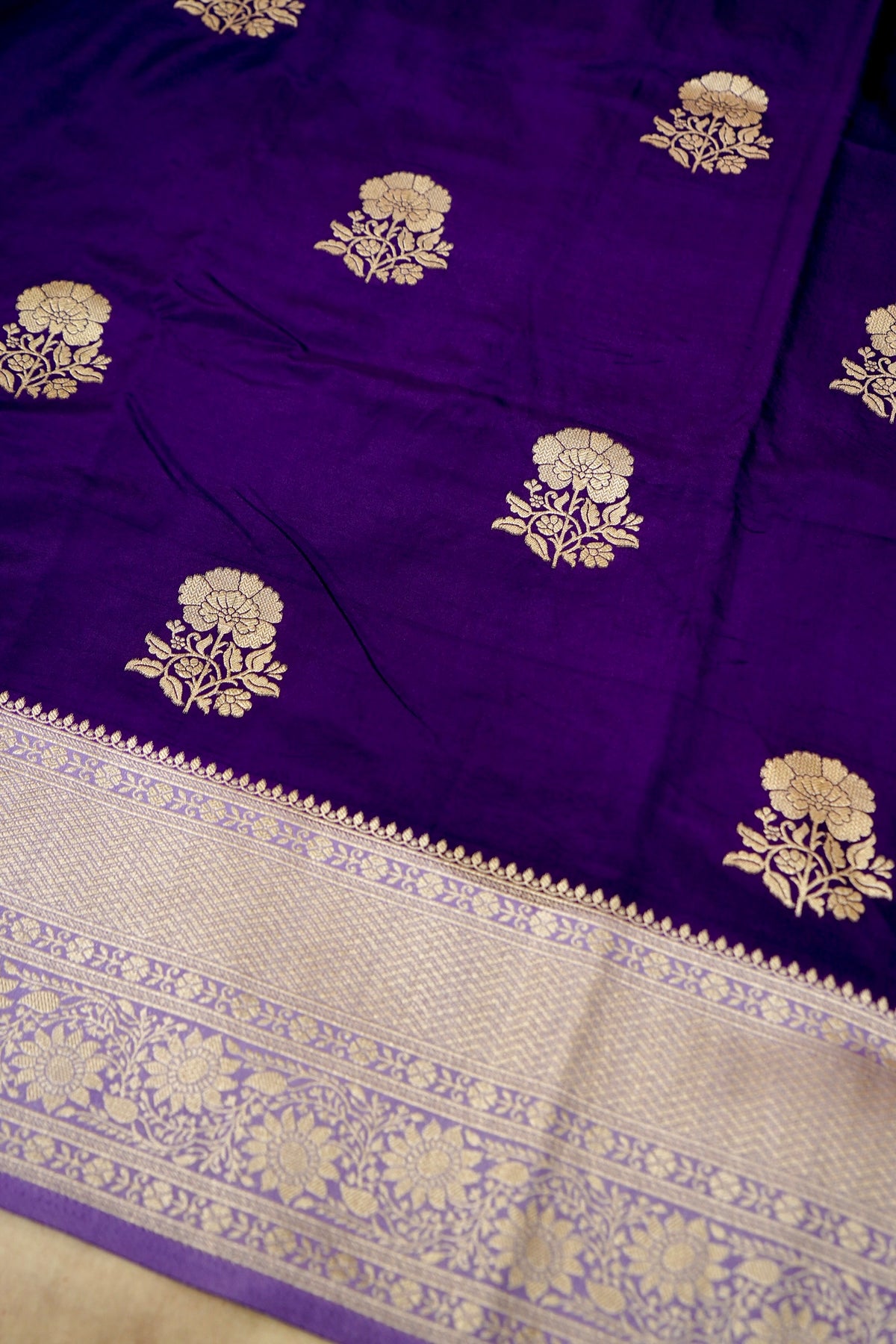 Royal Purple Semi Georgette Silk Saree with Silver Zari Border