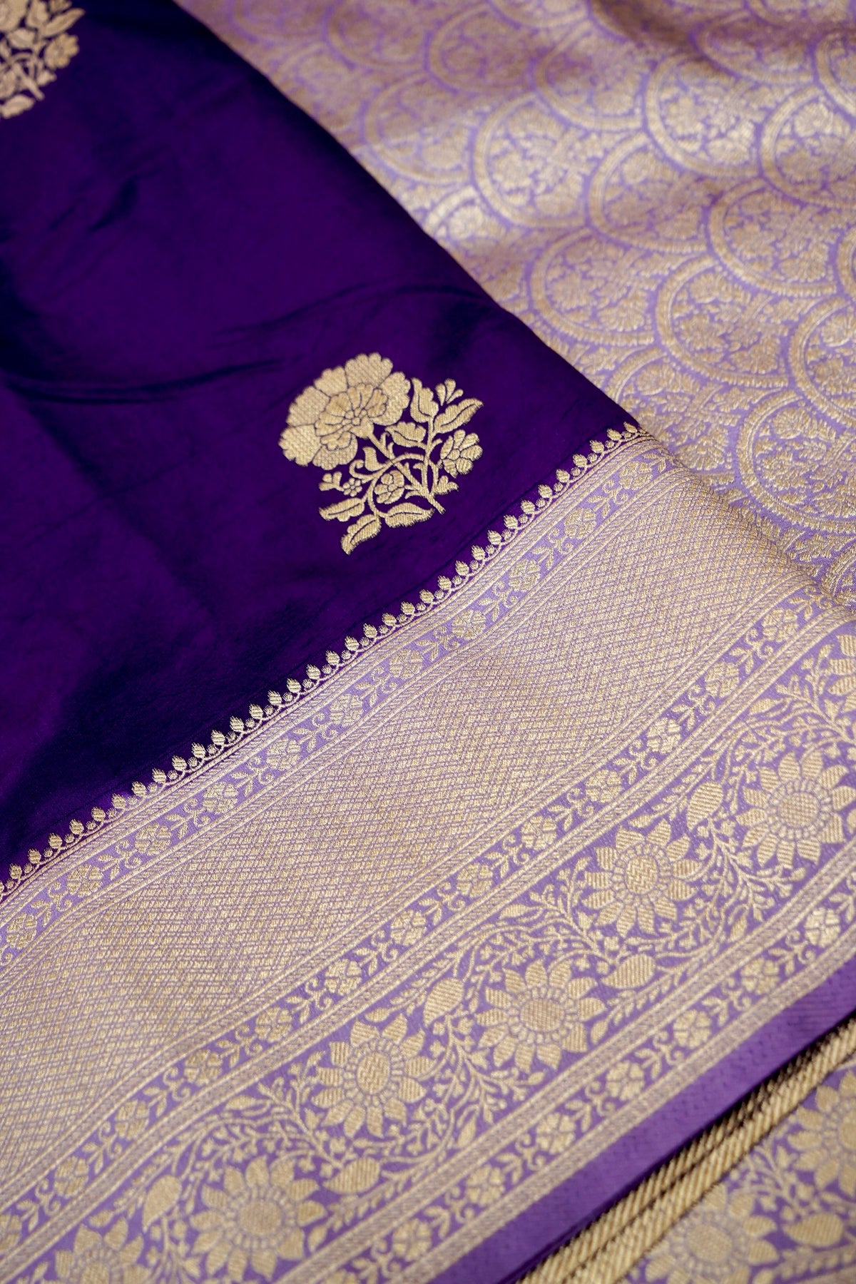 Royal Purple Semi Georgette Silk Saree with Silver Zari Border