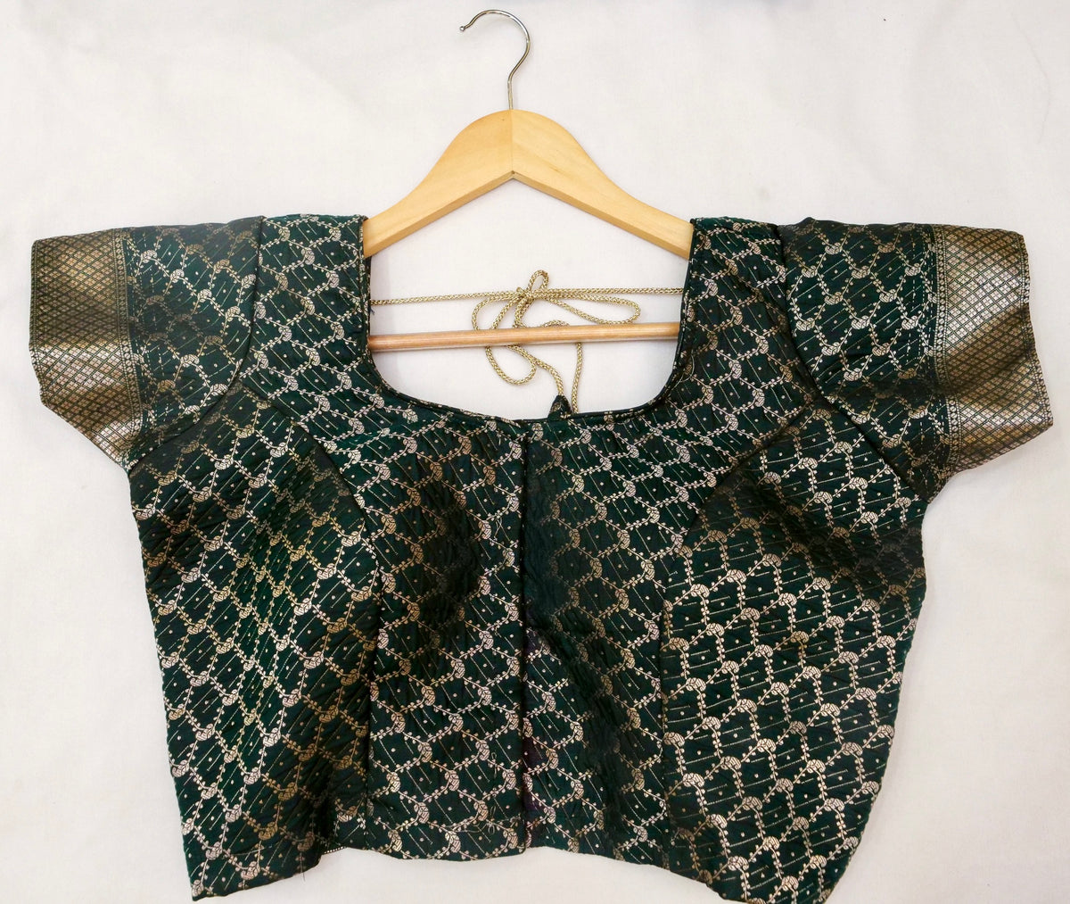 Vihar - Deep Bottle Green Ghat Border Banarasi Silk Saree with Stitched Blouse
