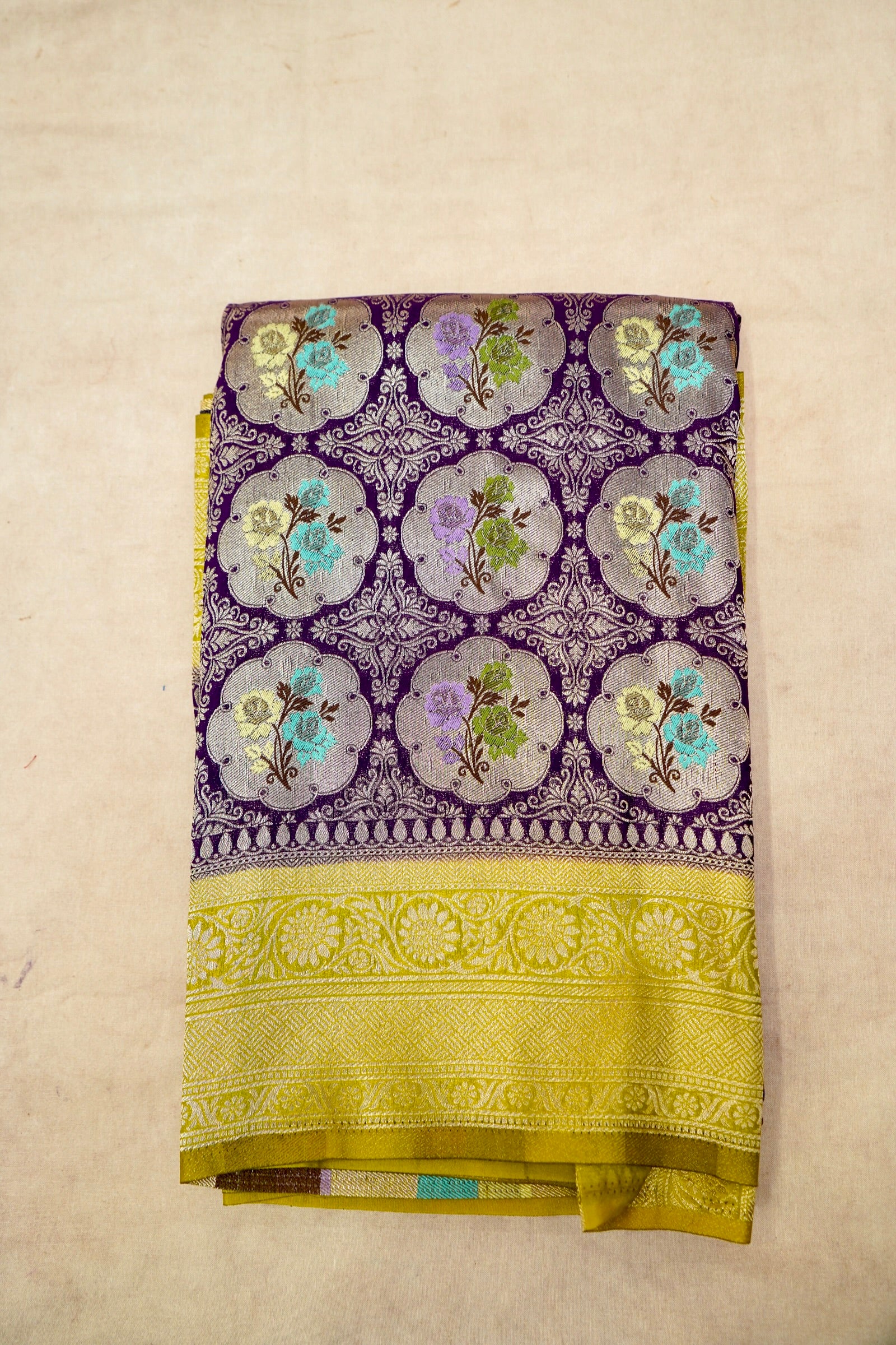 Purple Semi Tanchoi Saree with Rich Antique Zari Border