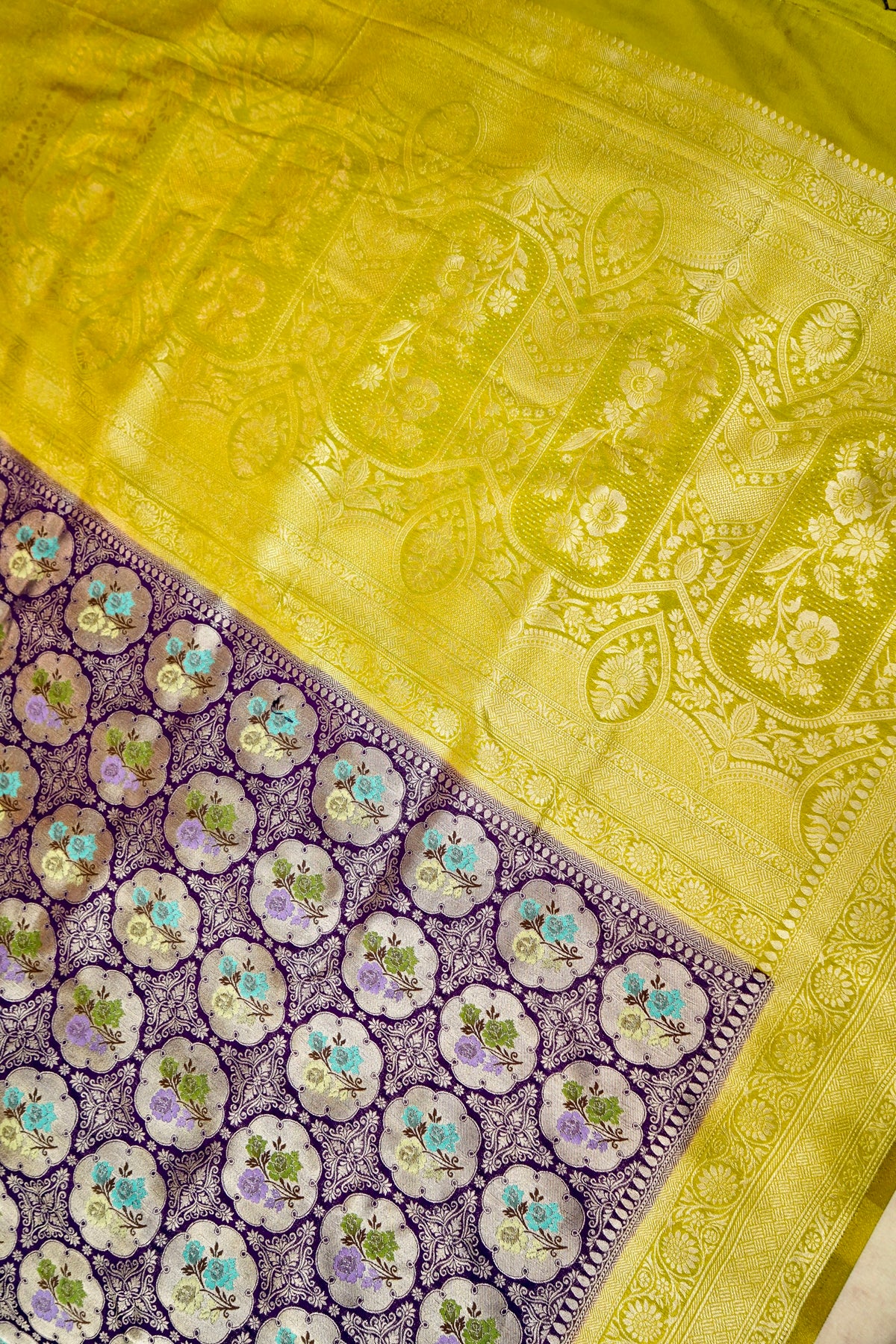 Purple Semi Tanchoi Saree with Rich Antique Zari Border