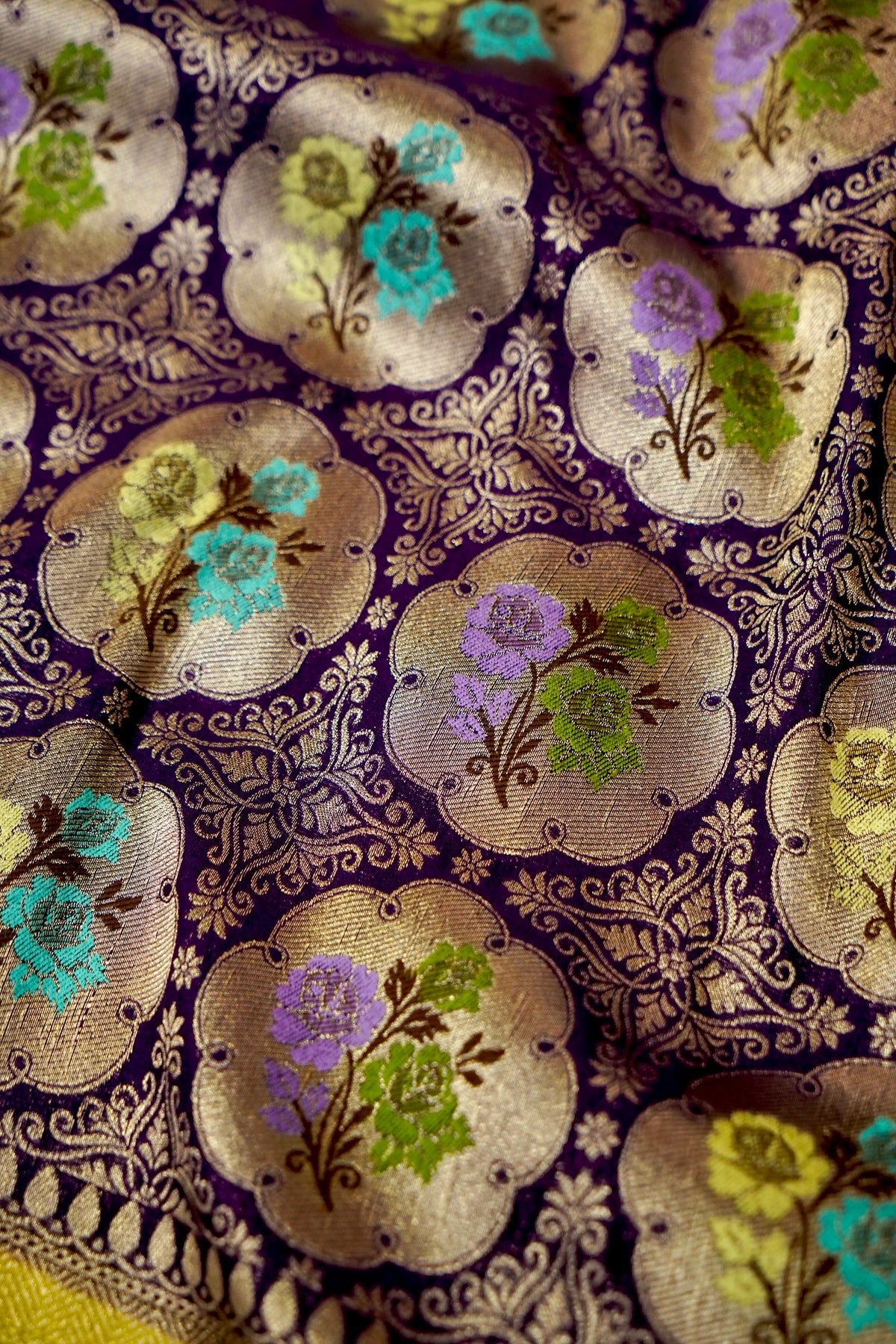 Purple Semi Tanchoi Saree with Rich Antique Zari Border