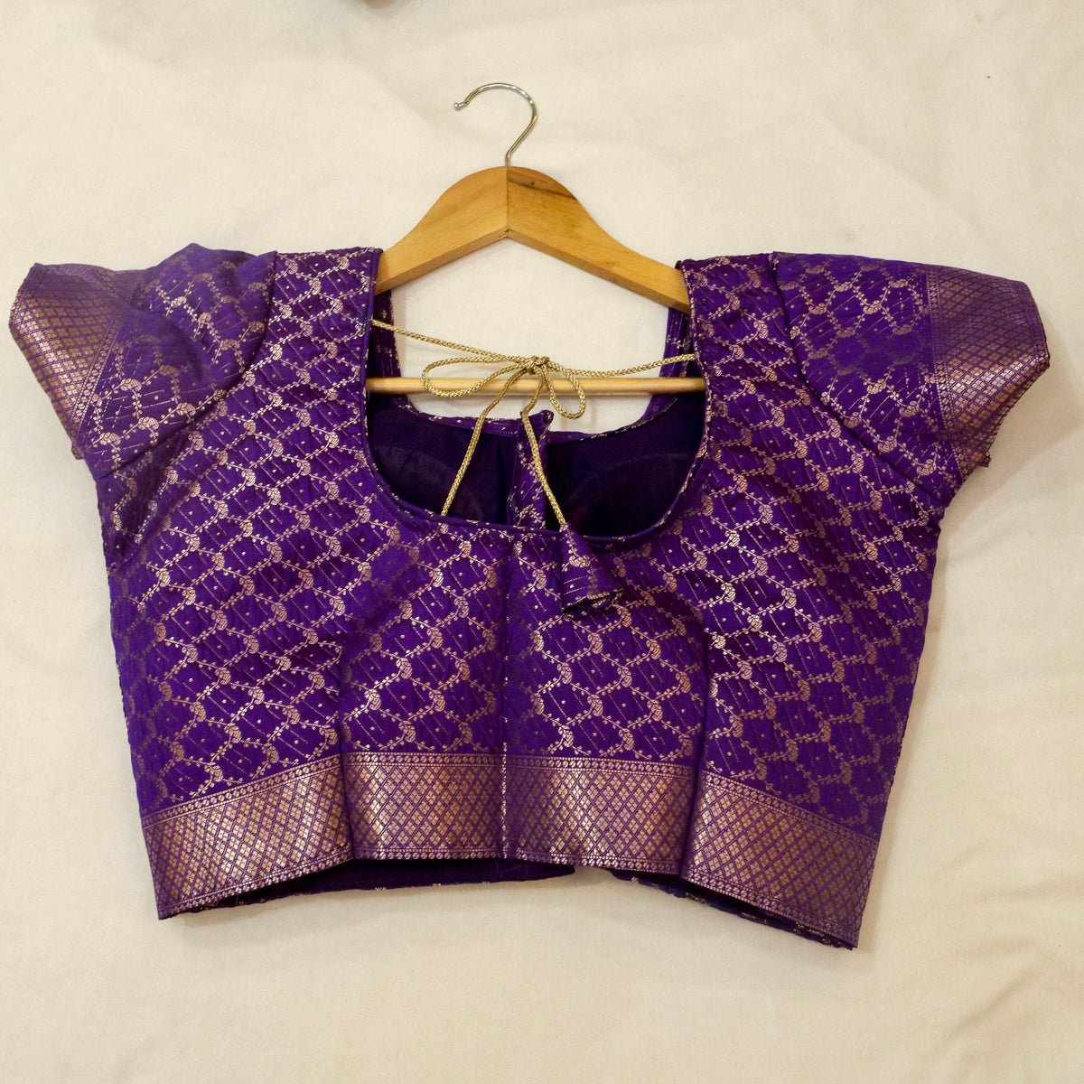 Vihar - Deep Purple Ghat Border Banarasi Silk Saree with Stitched Blouse