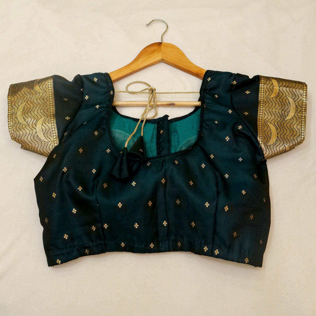 Nihar - Deep Teal Blue Ghat Border Banarasi Silk Saree with Stitched Blouse