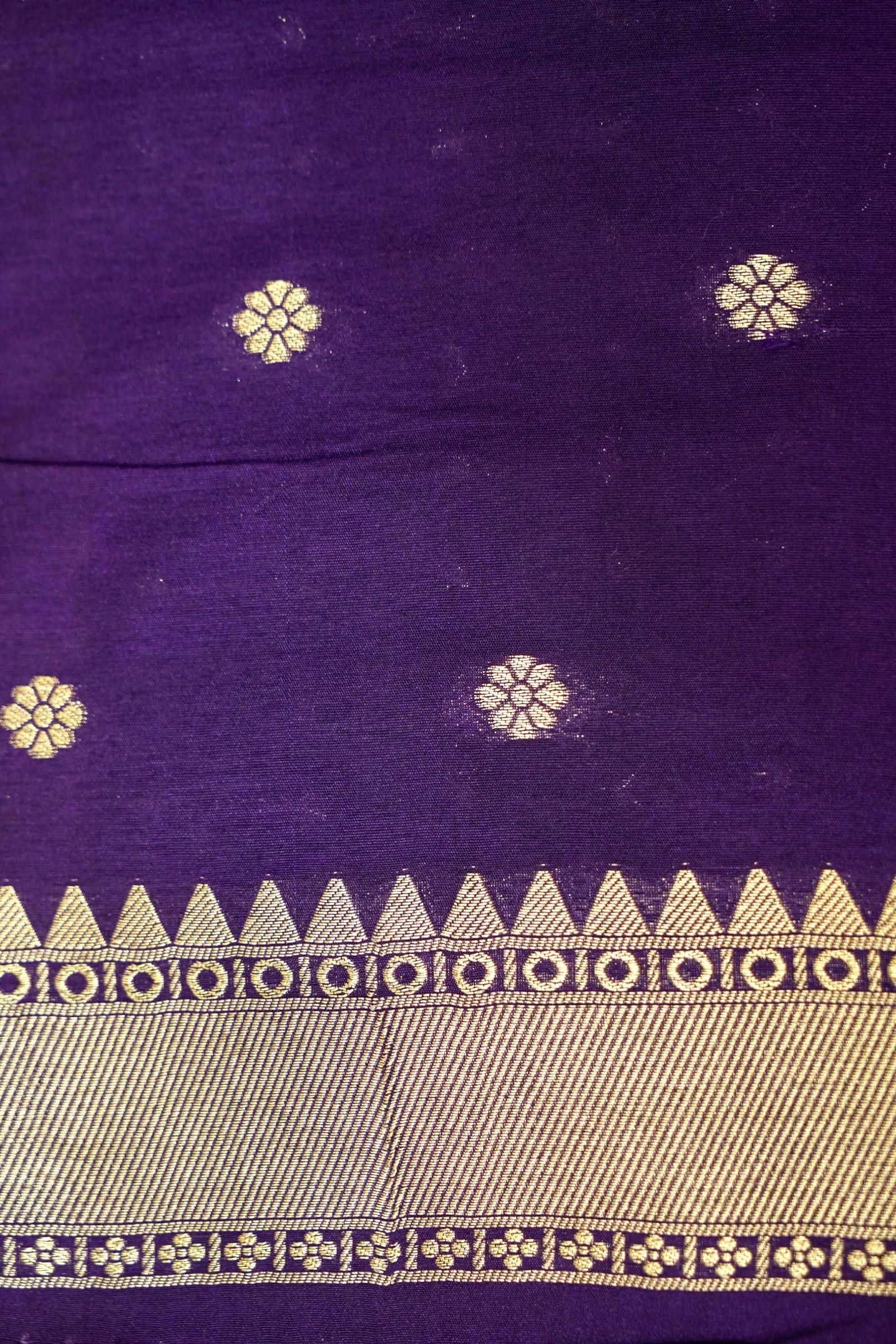 Mustard Yellow Semi Georgette Silk Saree with Purple Border