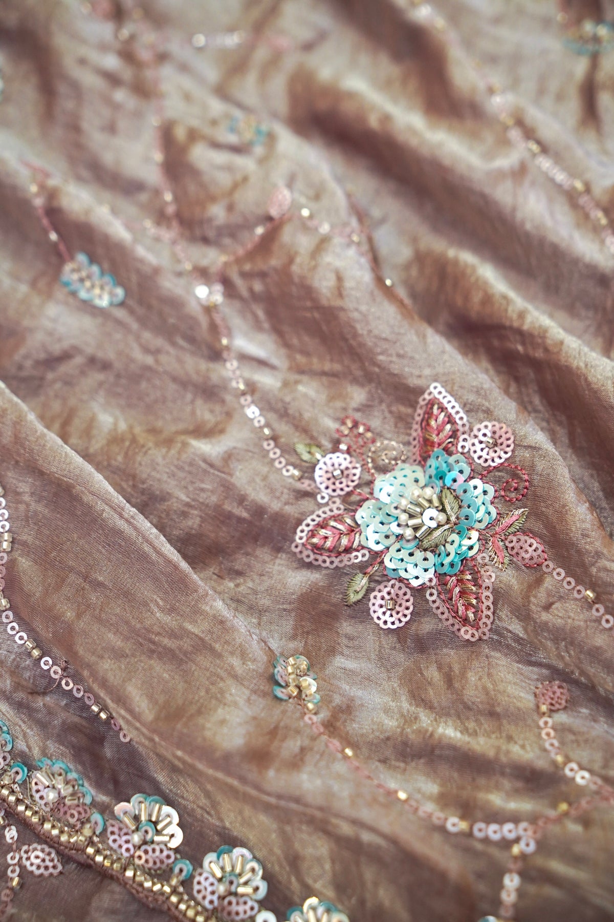 Dusty Mauve Blossom Trail Sequin Work Designer Saree