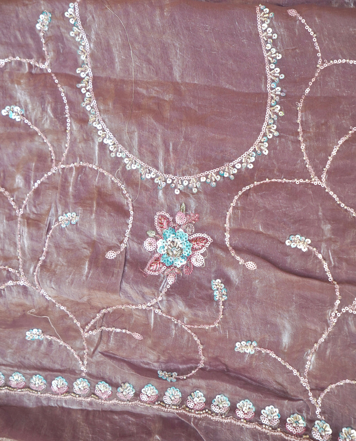 Dusty Mauve Blossom Trail Sequin Work Designer Saree