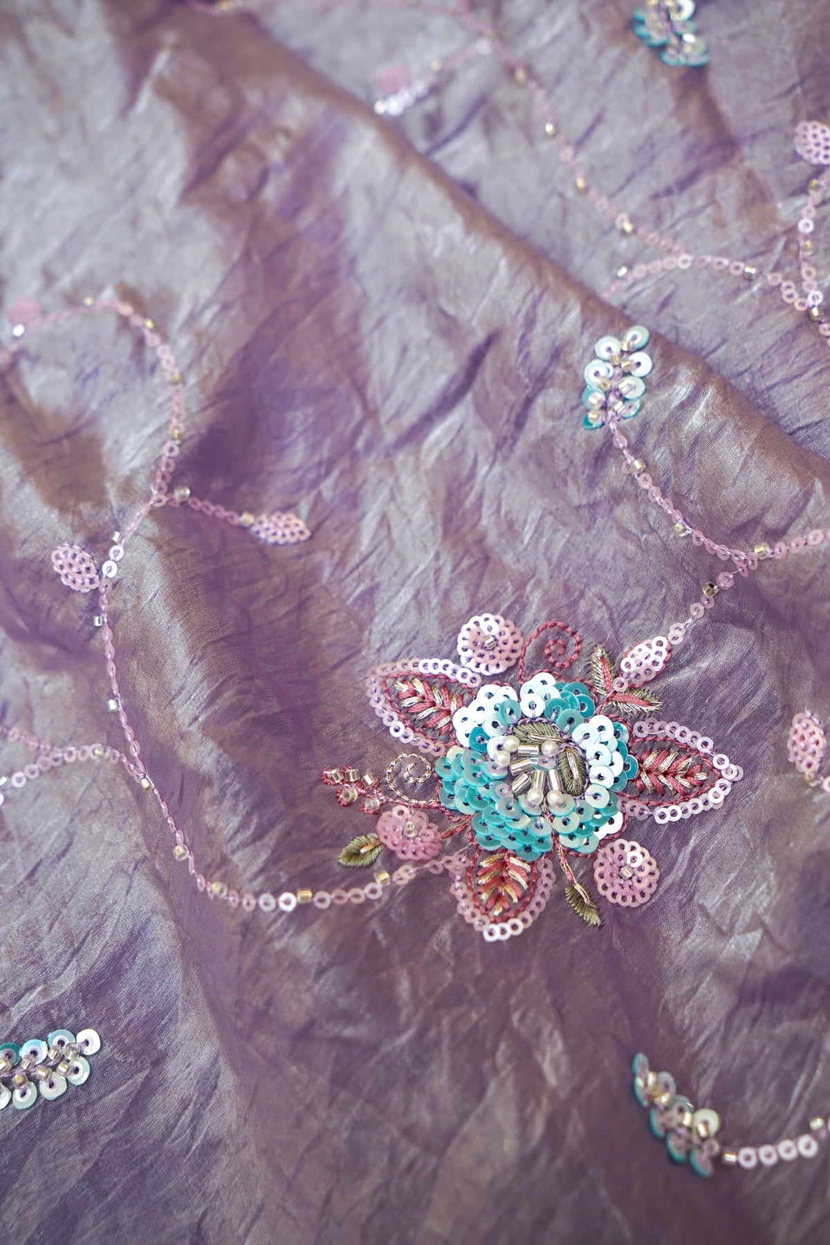 Lavender Lilac Blossom Trail Sequin Work Designer Saree