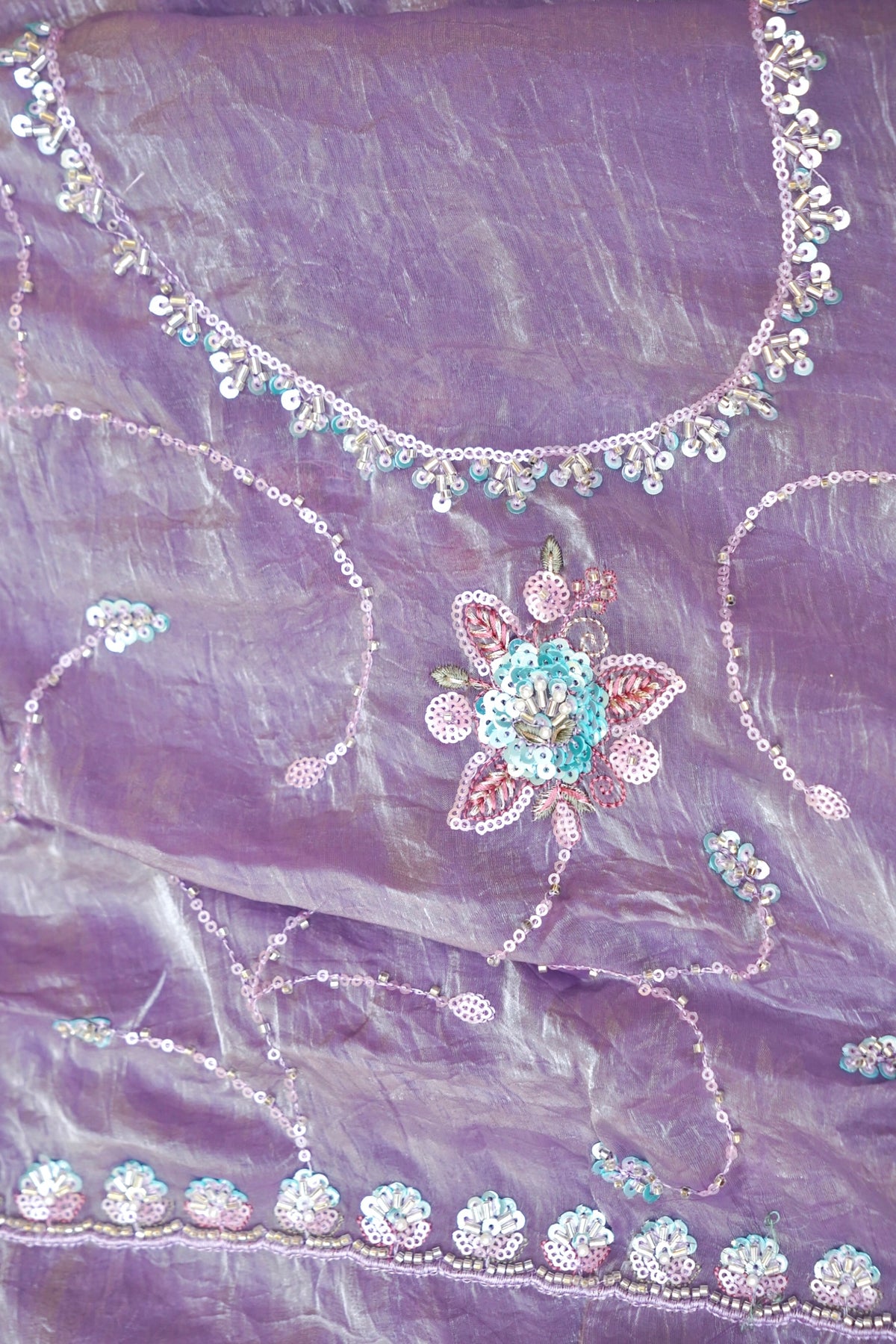 Lavender Lilac Blossom Trail Sequin Work Designer Saree