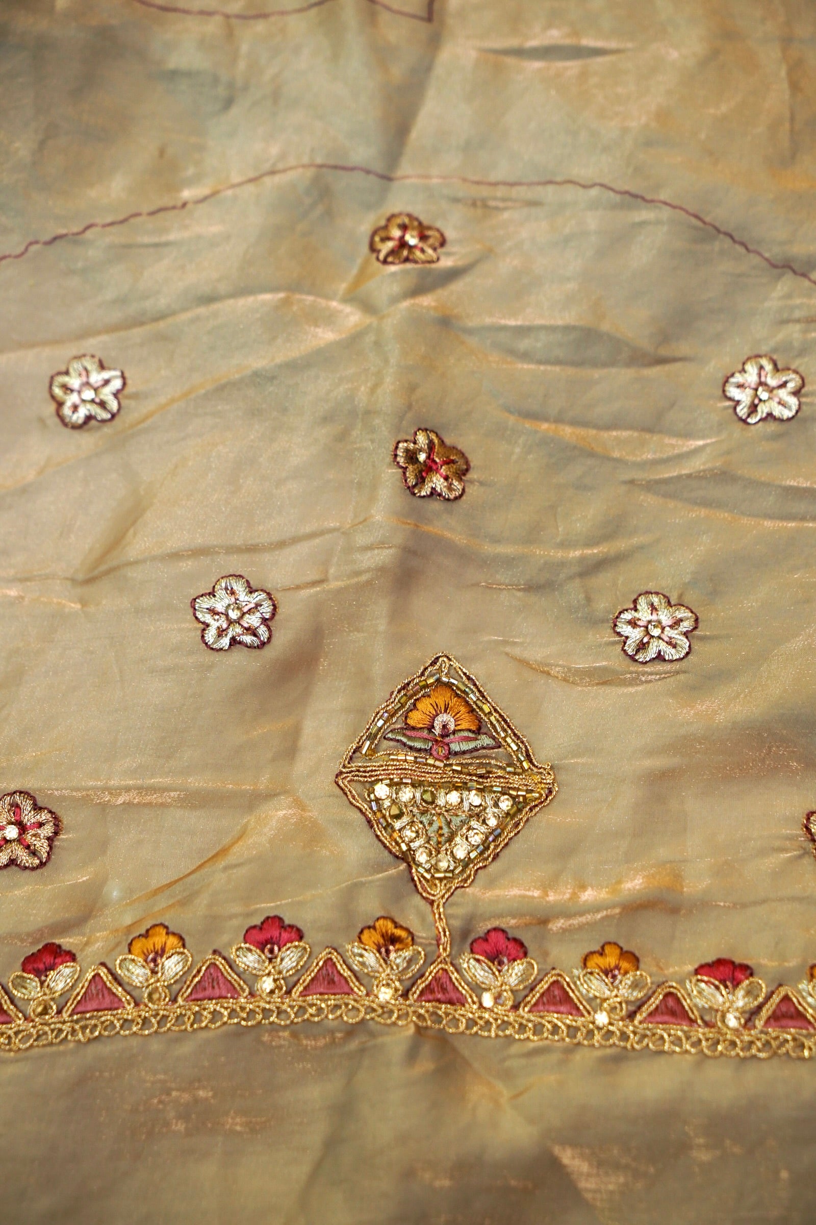 Dusty Sage Grey Heavy Embroidered Designer Tissue Saree with Stitched Blouse