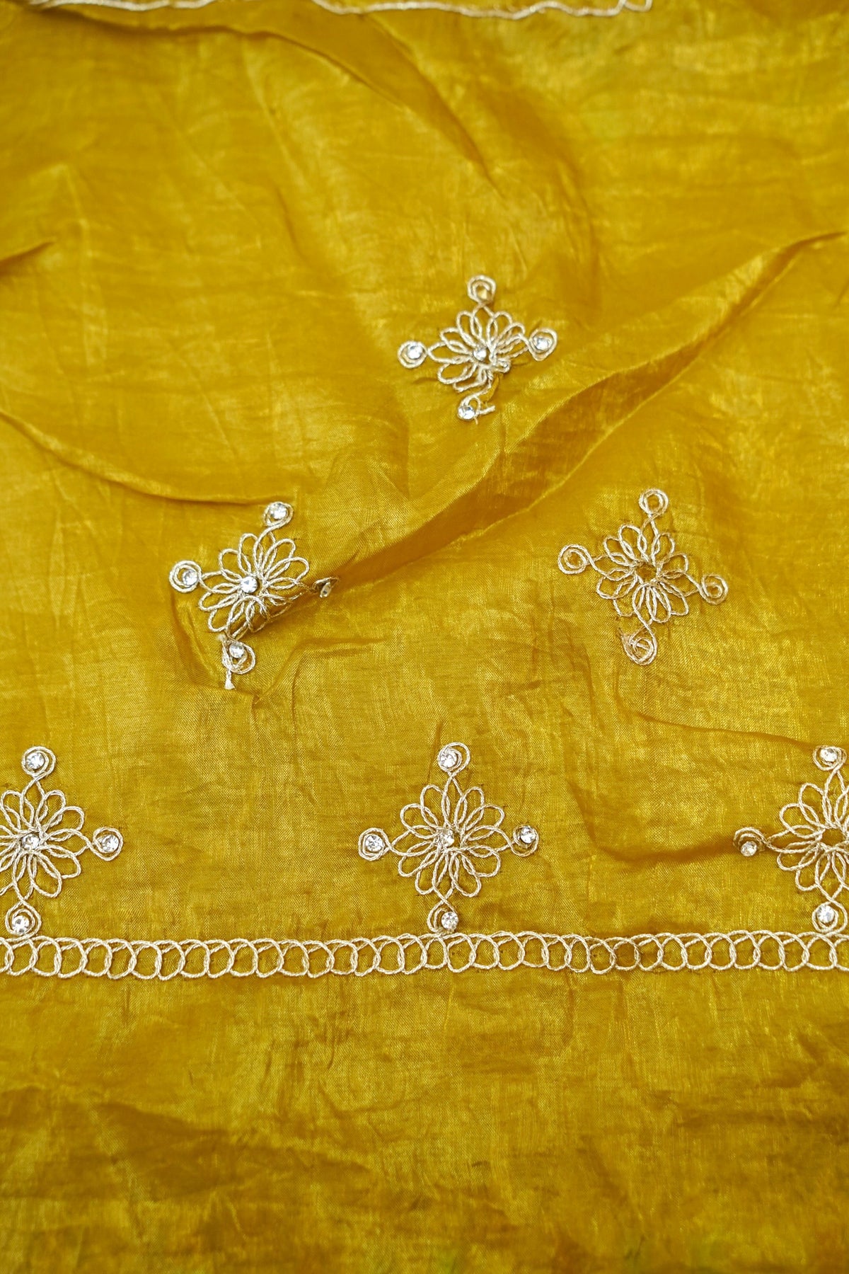 Mosaic Jewel Designer Tissue Saree – Mustard Gold