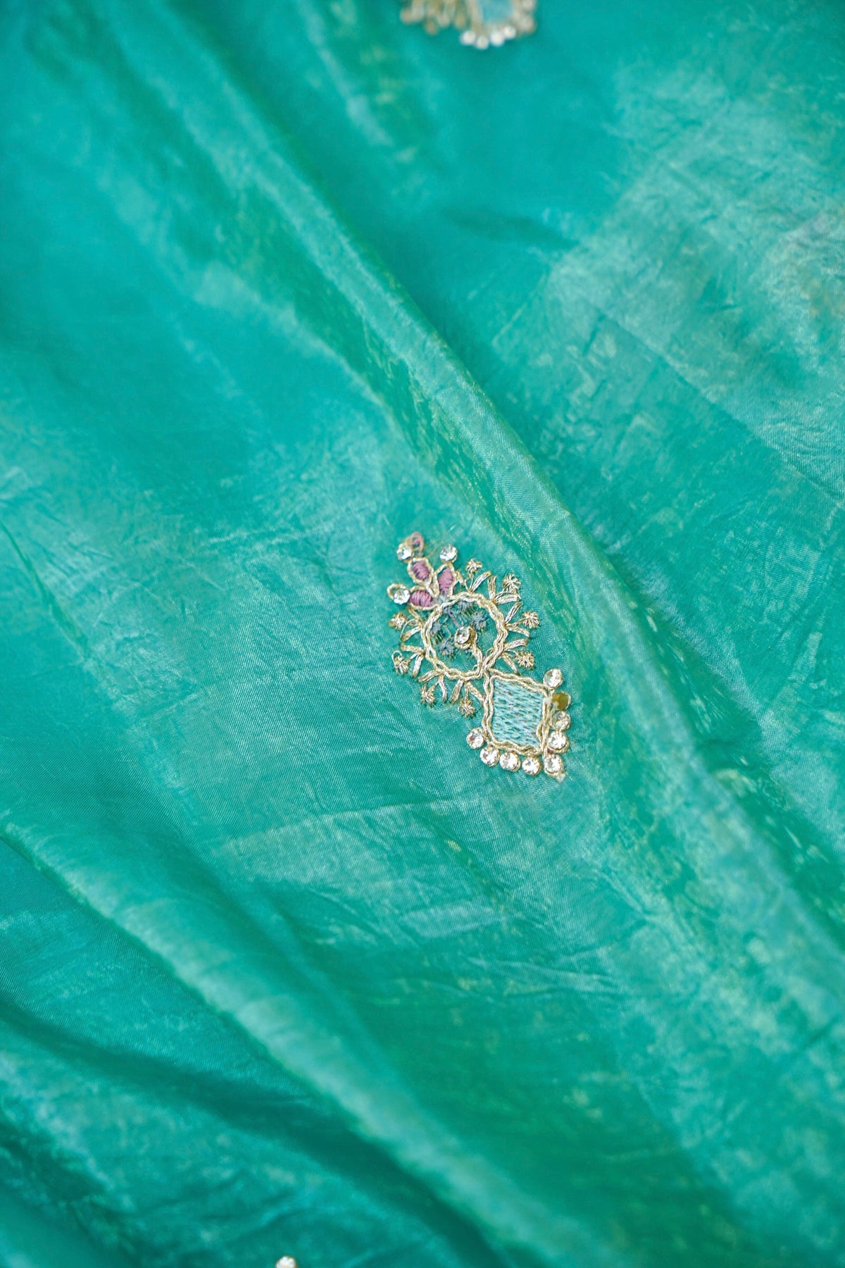 Mosaic Jewel Designer Tissue Saree – Turquoise Blue